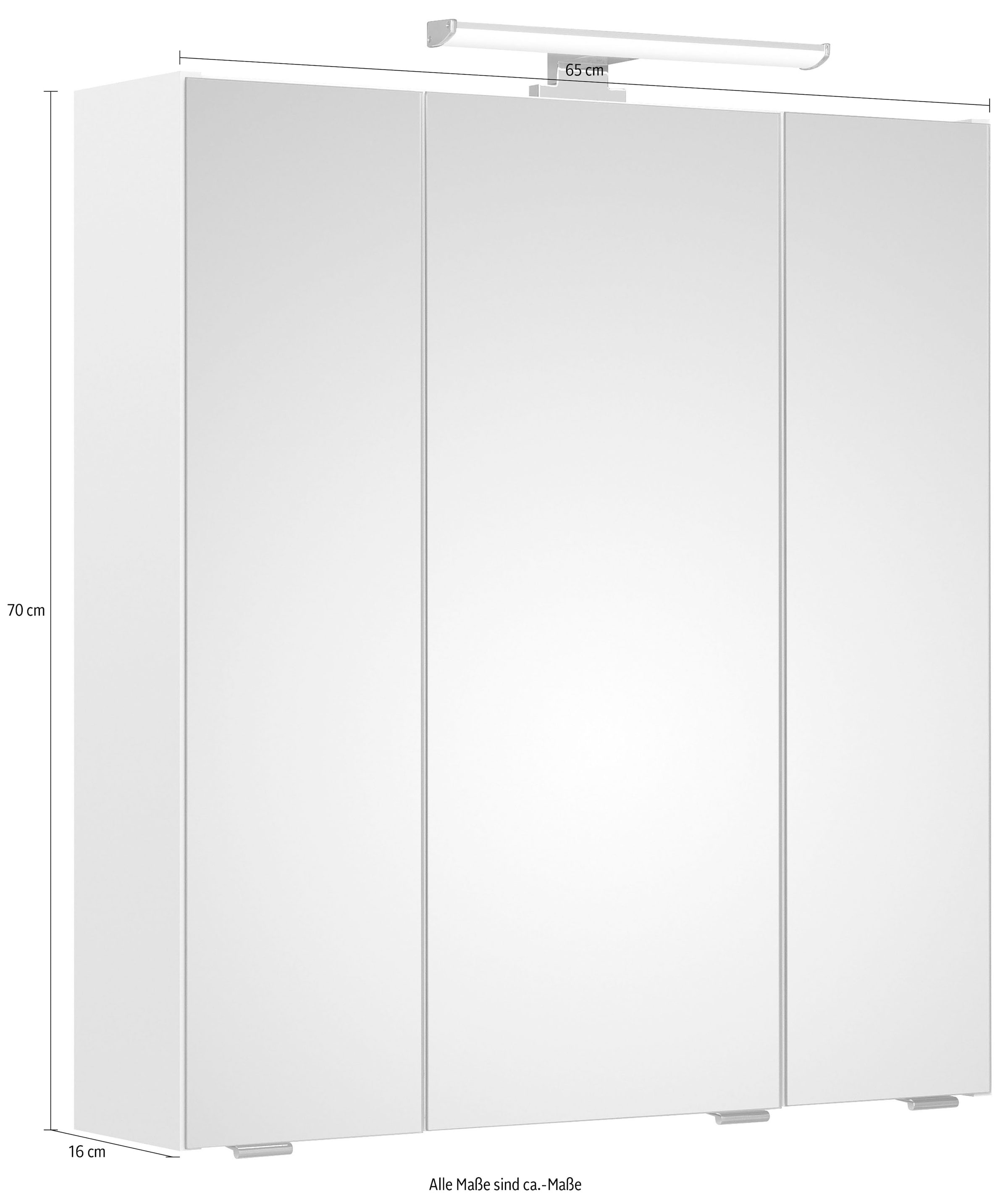 Saphir Spiegelschrank »Quickset Badschrank, 3 Spiegeltüren, 6 Einlegeböden, 65 cm breit«, inkl. LED-Beleuchtung, Türdämpfer, Schalter-/Steckdosenkombination