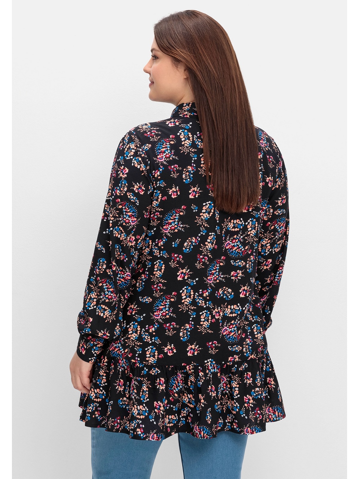 sheego by Joe Browns Langarmbluse »Große Größen«, mit Blumenprint und Volant am Saum