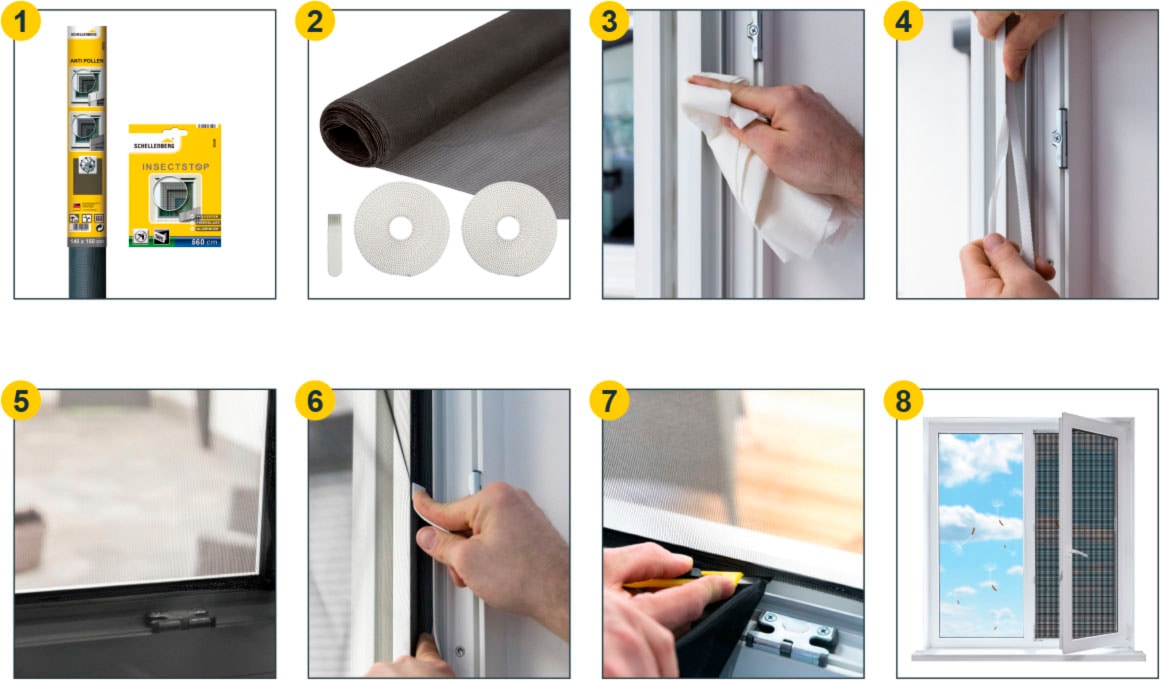 SCHELLENBERG Klett-Klebeband »für Fliegengitter Fenster aus Polyester-, Fibergas- u. Aluminiumgewebe«, Befestigungsband 5,6 m Länge, individuell zuschneidbar