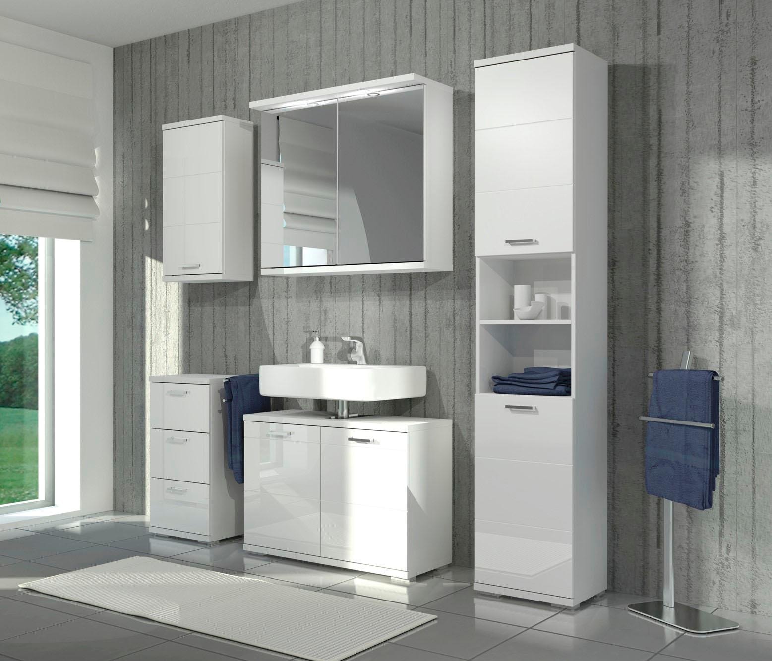 Homexperts Badmöbel-Set »Nusa«, (5 St.), aus Spiegelschrank, Hochschrank, Waschbeckenunterschrank