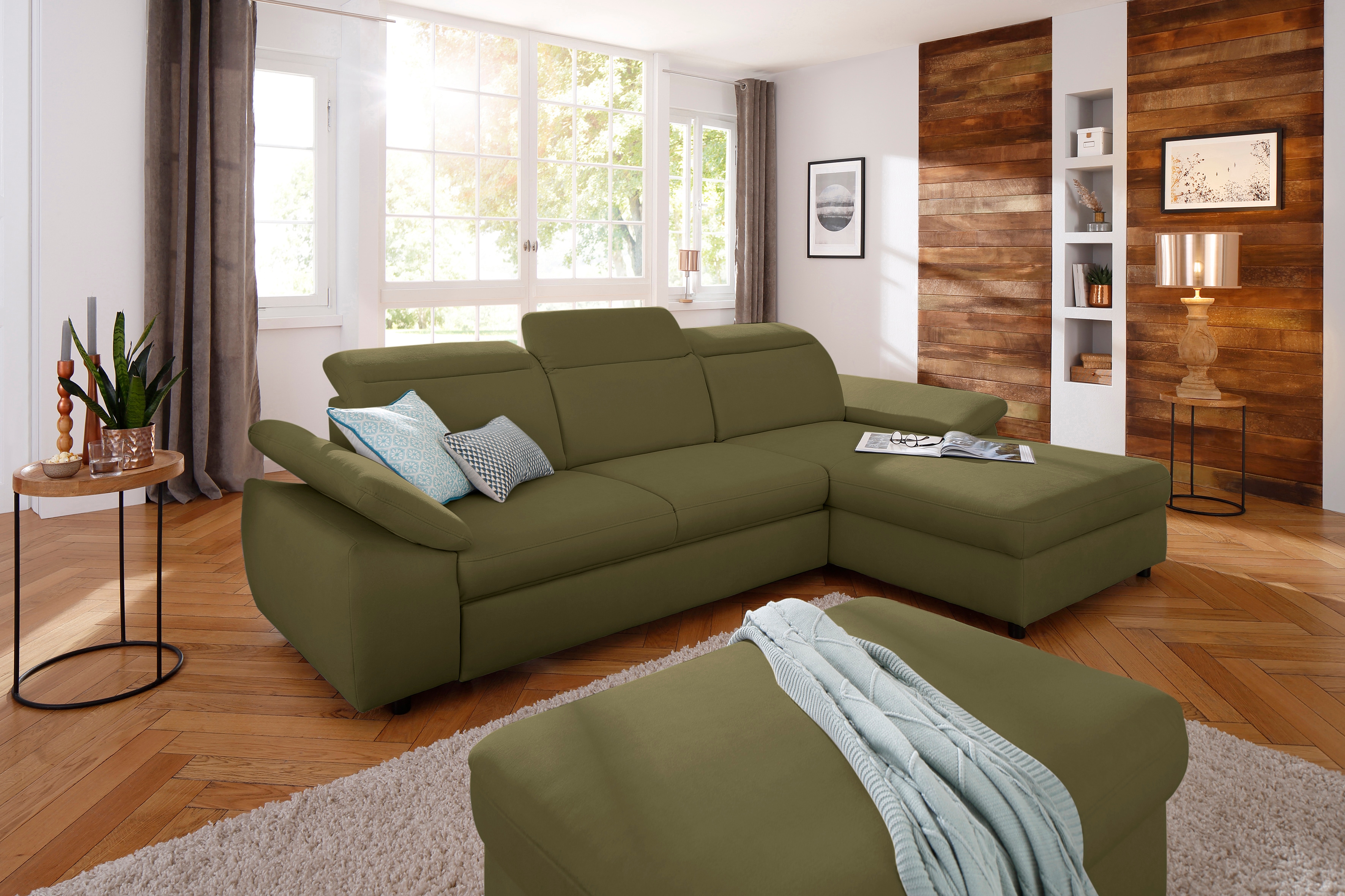 OTTO home Ecksofa "Mauritius L-Form" mit Kopfteil- und Armlehnverstellung, Schlaffunktion & Bettkasten