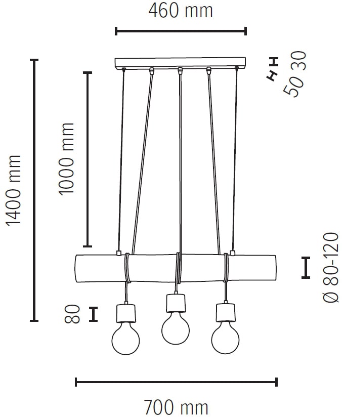 SPOT Light Pendelleuchte »TRABO PINO«, 3 flammig-flammig, Hängeleuchte,  Holzbalken aus massivem Kiefernholz, Holz grau gebeizt | BAUR