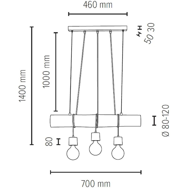 SPOT Light Pendelleuchte »TRABO PINO«, 3 flammig-flammig, Hängeleuchte,  Holzbalken aus massivem Kiefernholz, Holz grau gebeizt | BAUR