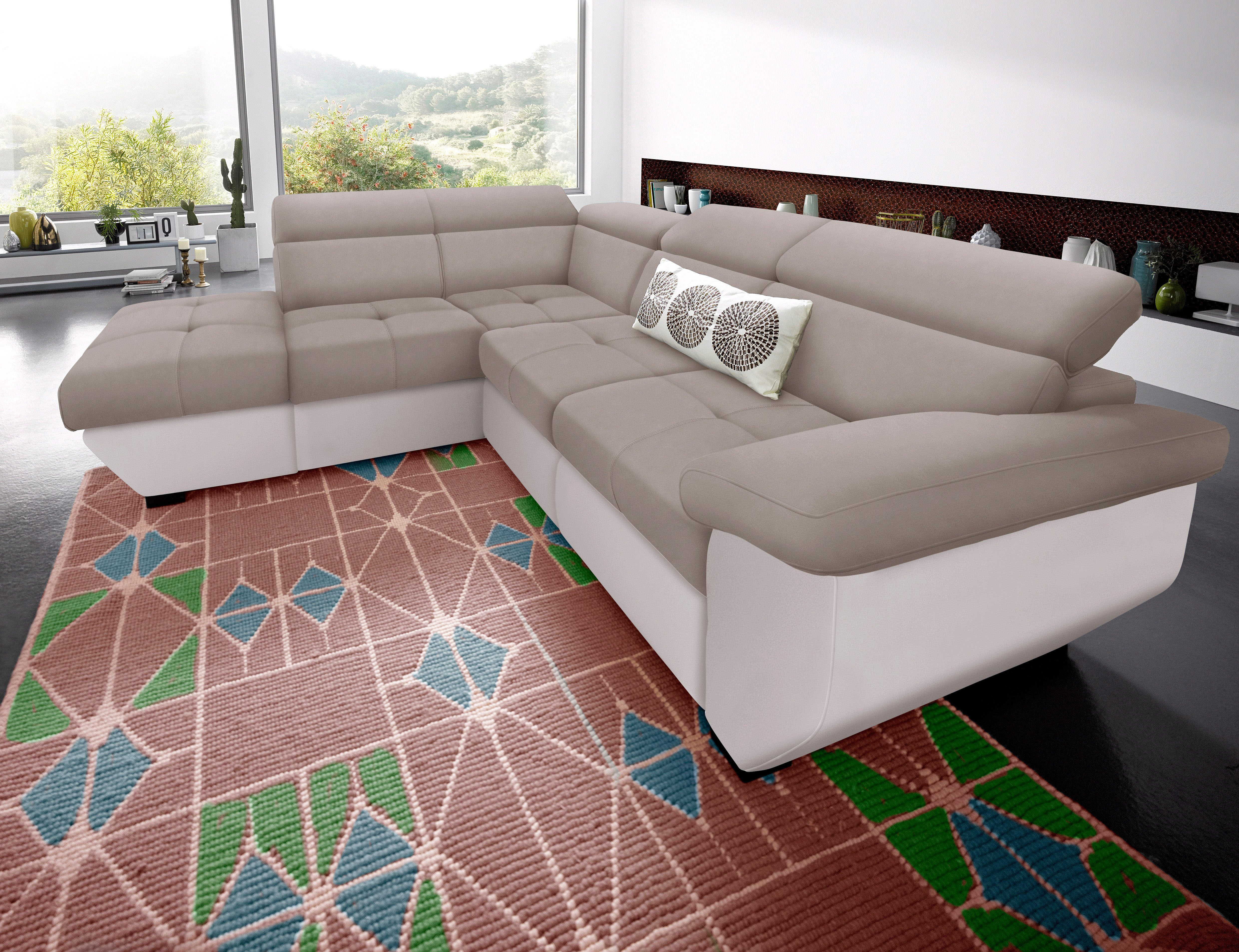 COTTA Ecksofa "Speedway L-Form, B: 262cm, moderne Couch, bequeme Wellenunterfederung," Kopfteilverstellung, optional Schlaffunktion & Bettkasten