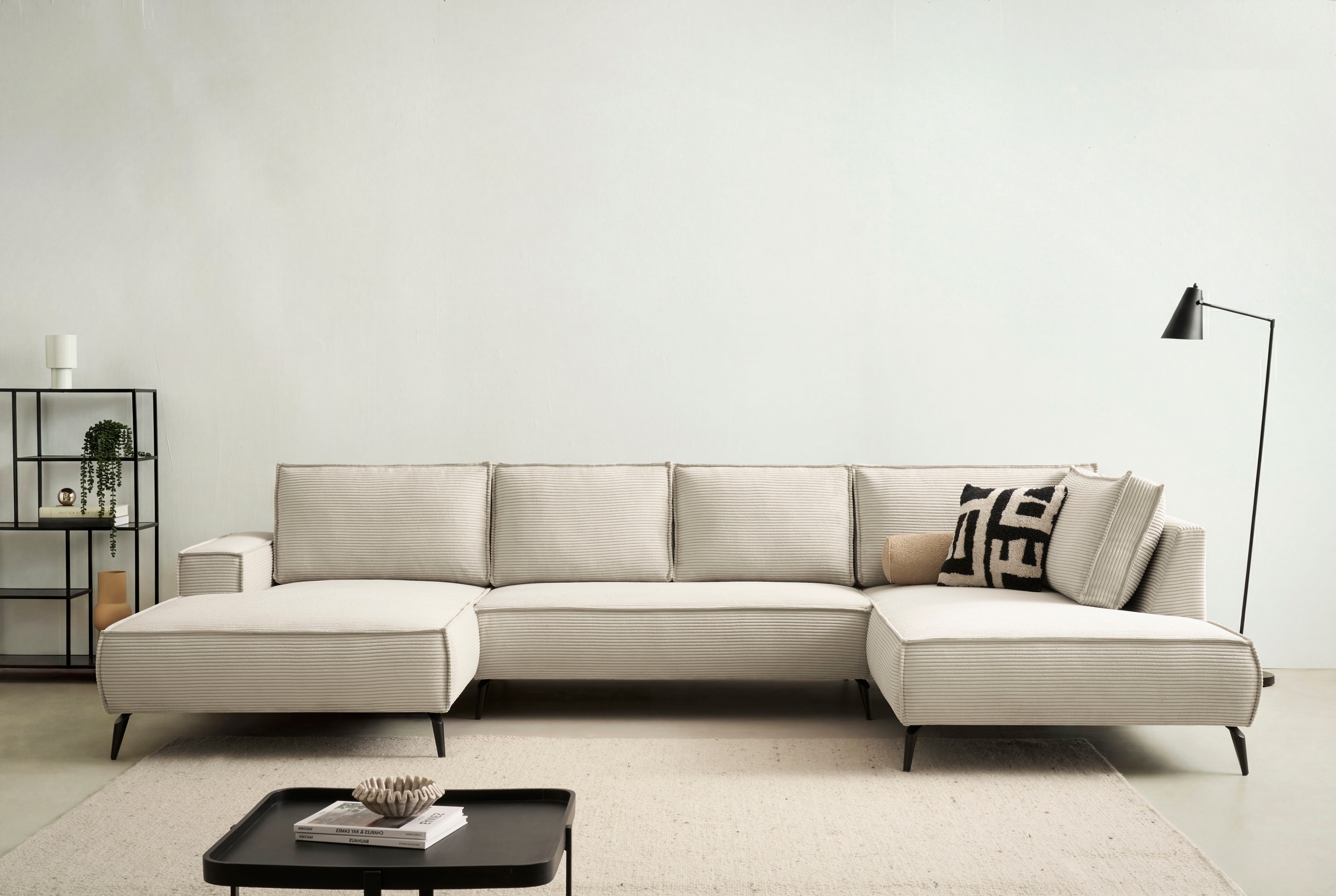 OTTO home Wohnlandschaft "TVINNU Cord, 354 cm" Recamiere rechts/links, schwarze Metallfüße, bequeme Sitz-/Liegefläche