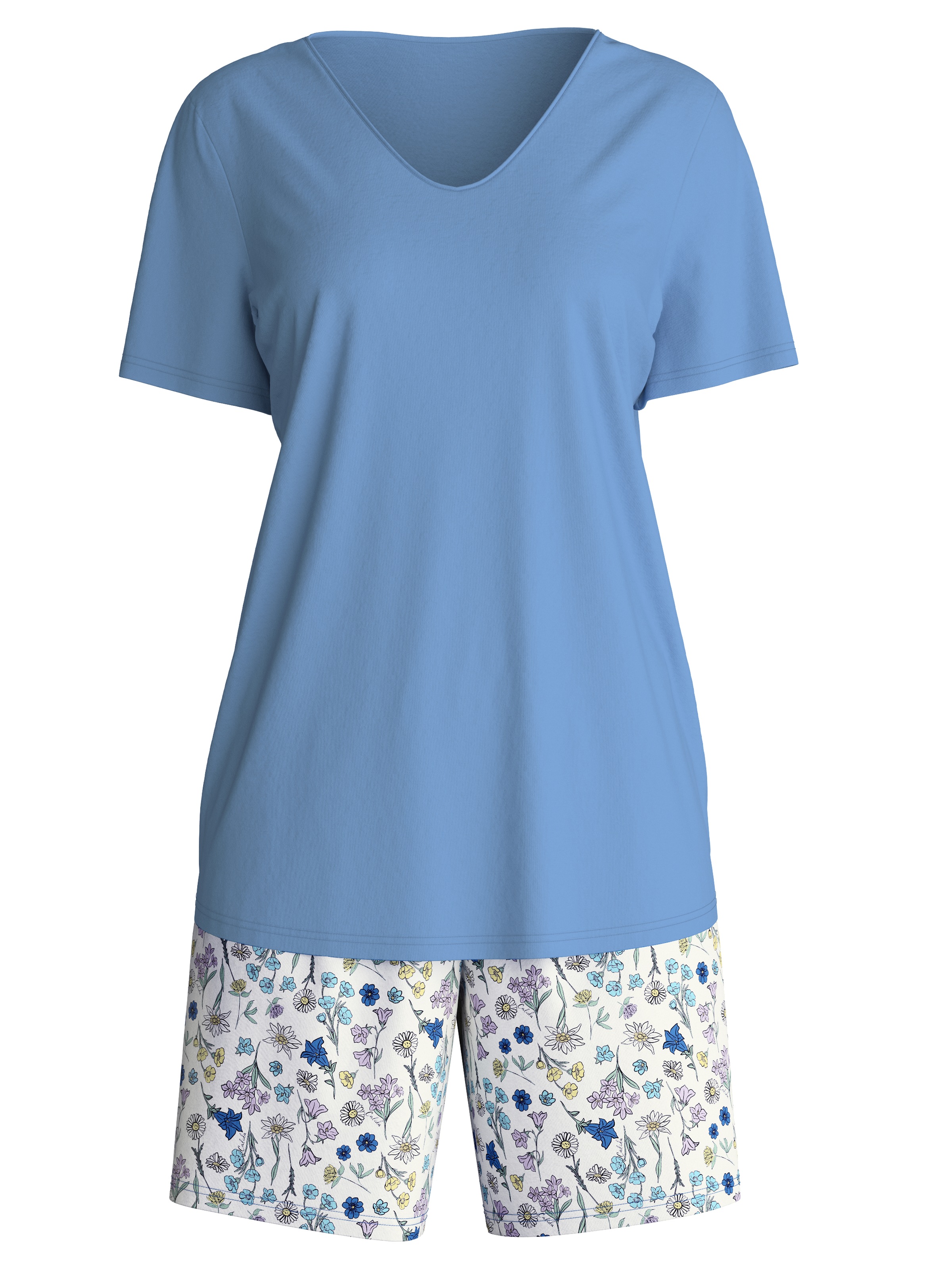 CALIDA Shorty "Graphic Nights", (2 tlg.), Hose geblümt, Oberteil uni, V-Aus günstig online kaufen