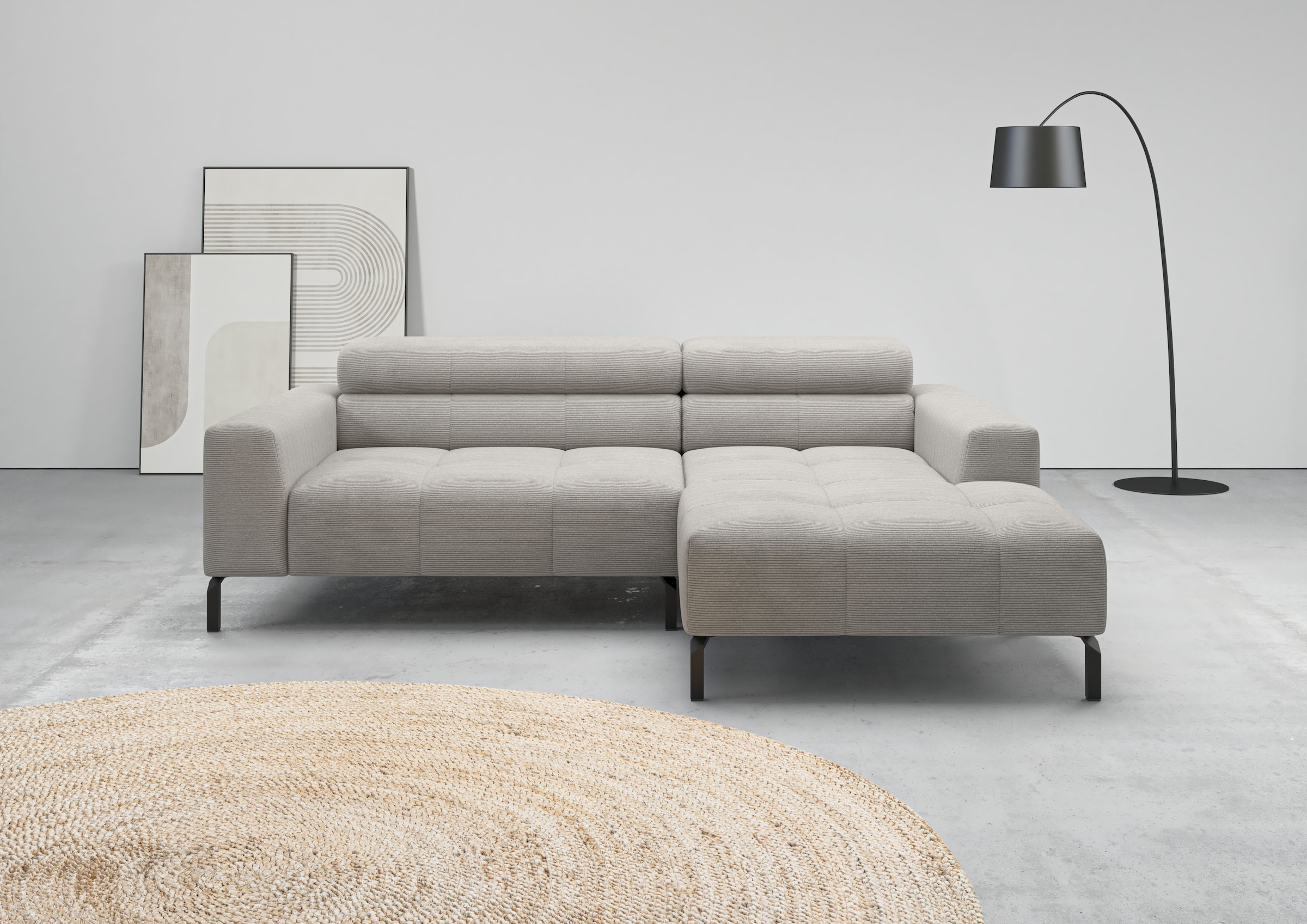 Ecksofa HOME AFFAIRE "Ecksofa Claya, L-Form, Kopfteilverstellung, Breite 223 cm", grau, B:223cm H:71cm T:179cm, 95% Polyester, 5% Nylon, Sofas, Ecksofa, Moderne Steppung, weicher Polsteraufbau & saugroboterfreundliche Höhe 10