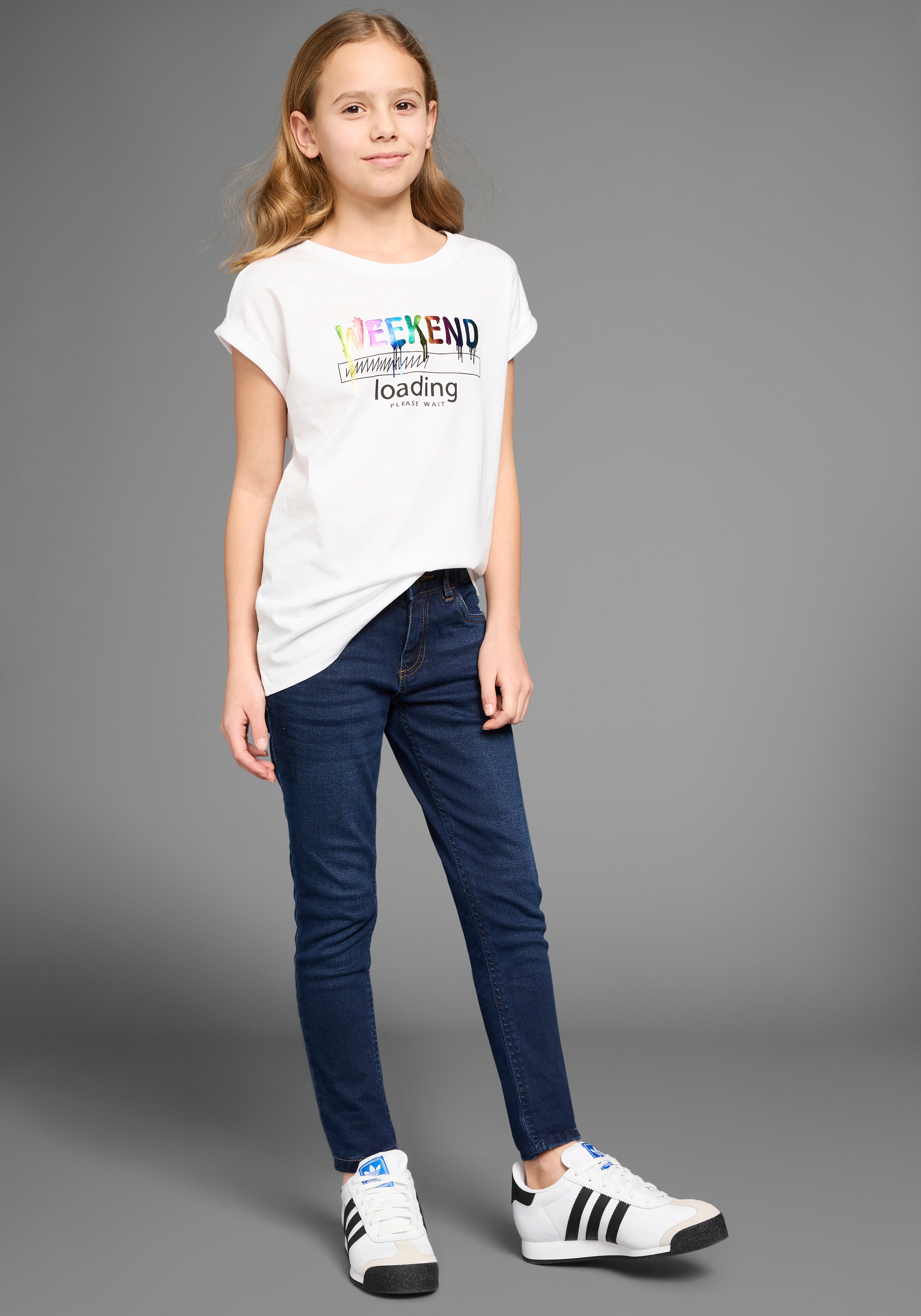 KIDSWORLD T-Shirt »WEEKEND loading...please wait«, Kurzarm, weite Passform, bedruckte Optik, Rundhalsausschnitt