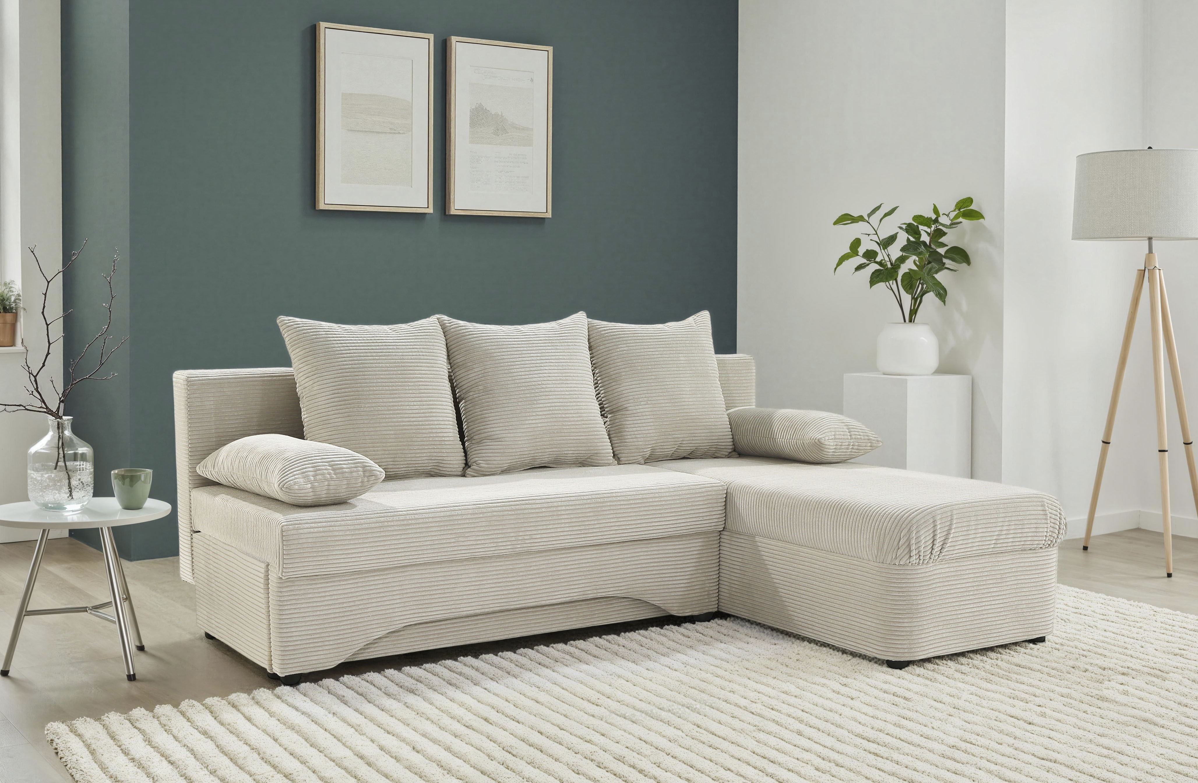Jockenhöfer Gruppe "L-Form, B: 191 cm, auch in Cord" Platzsparendes Schlafsofa & Eckcouch mit Bettkasten & Schlaffunktion