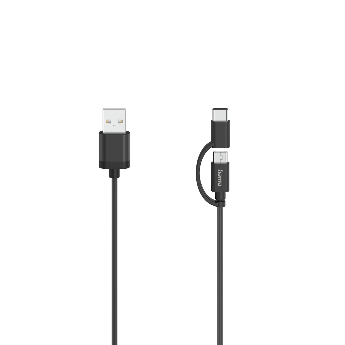 Hama USB-Kabel »Micro USB Kabel, 2in1, inkl. Adapter auf USB C, USB 2.0, 0,75 m«, Micro-USB-USB-C-USB Typ A, 75 cm