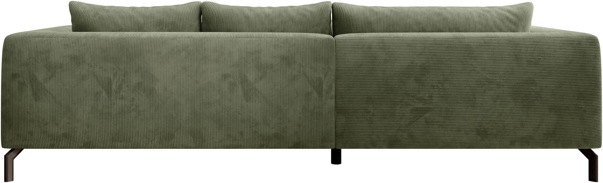 INOSIGN Ecksofa »Cross, mit softem Sitz, L-Form, wendbare Zierkissen, Breite 284 cm«, Couch mit vielen Kissen, stylische Kreuznaht, elegante Metallfüße