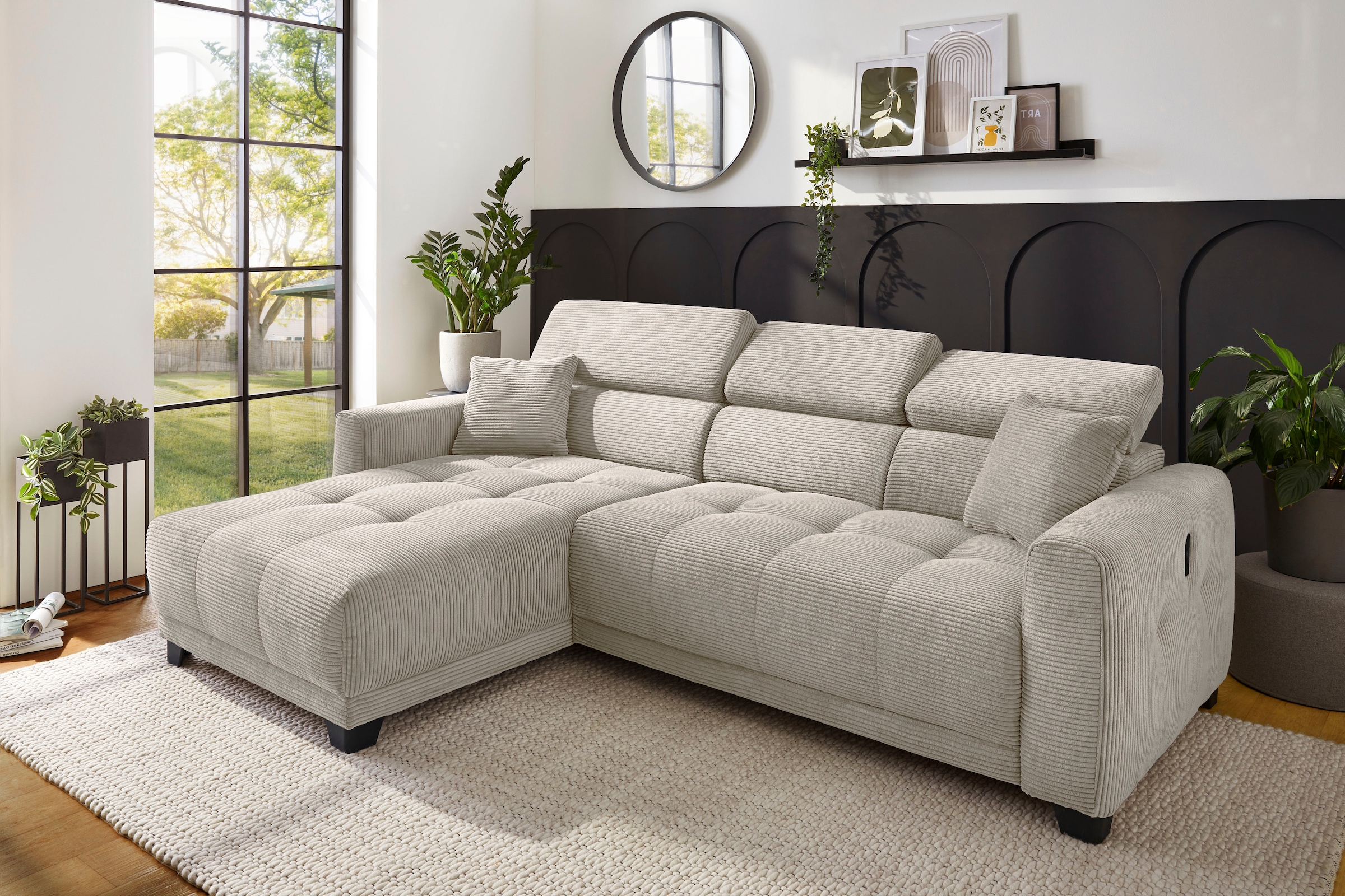 Jockenhöfer Gruppe Ecksofa »Cremona, L-Form, B: 263cm, 30 cm elektrischer Sitztiefenverstellung« 140kg Belastbarkeit je Sitz, verstellbaren Kopfstützen & USB-Ladeports