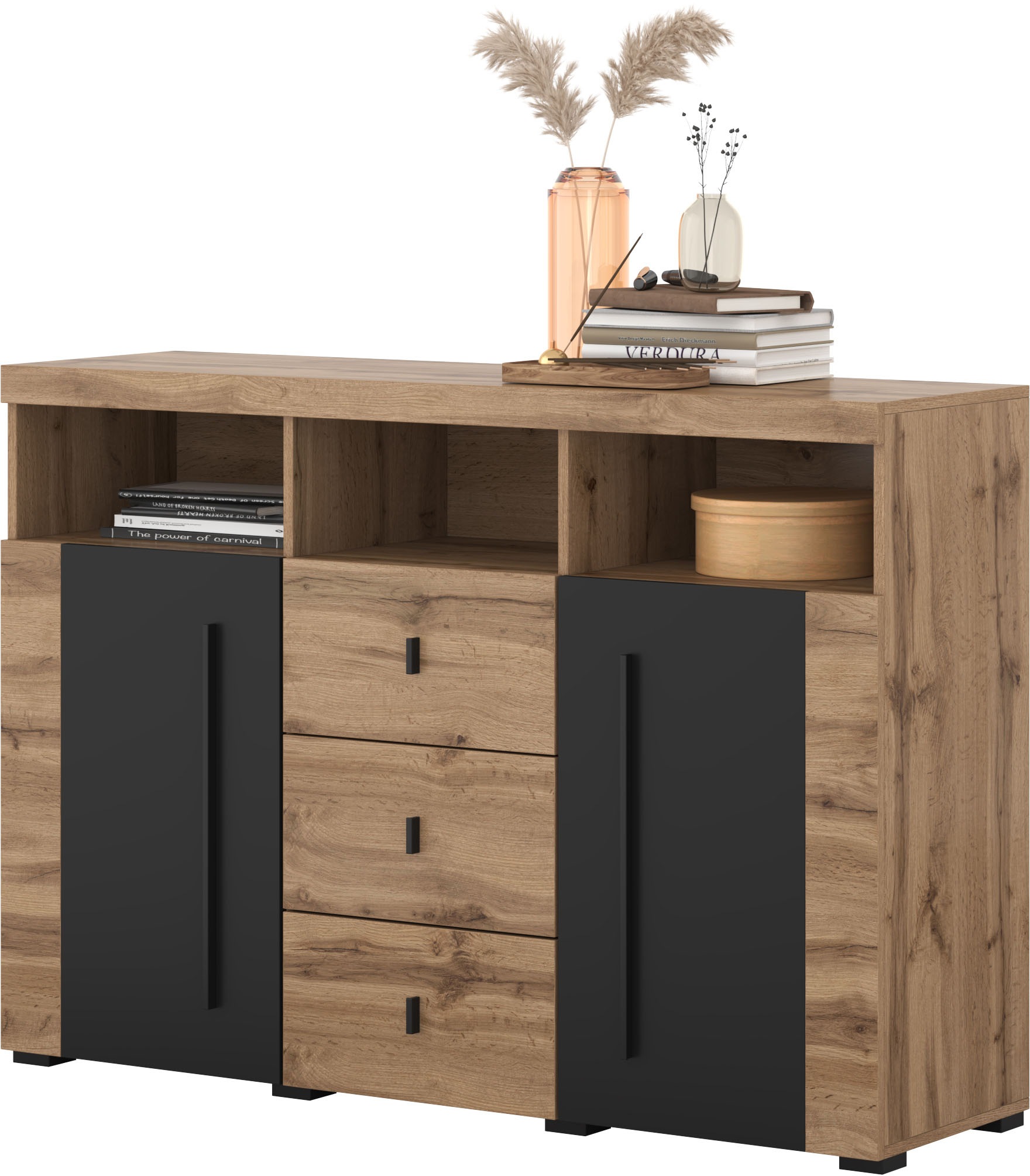 Thumbnail - OTTO home Sideboard "Roger,Breite 132cm, stilvolle Schrank, 2 Holztüren 3 Schubladen" Kommode mit viel Stauraum, Einlege...