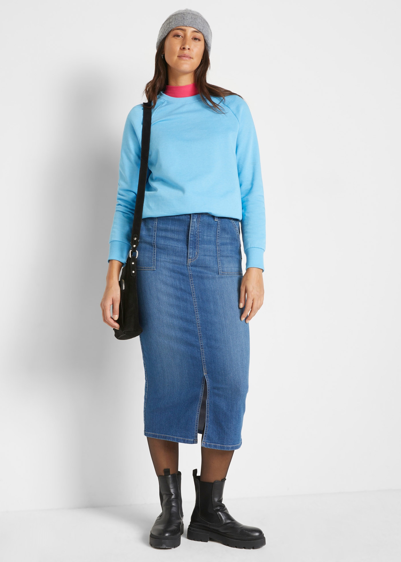 bonprix Jeansrock aus Baumwollmischung, mit Schlitz, schmale Passform, casual Stil