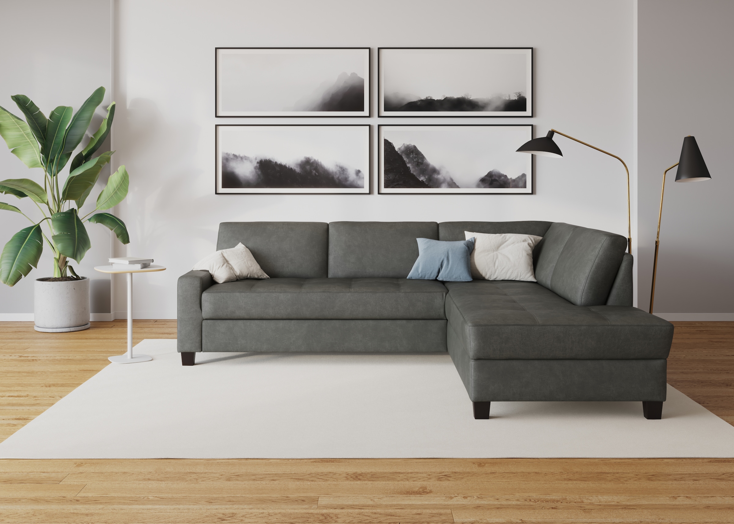 DOMO collection Ecksofa "Florentina zeitlos und elegant, Sitznähte als Designelement, L-Form" wahlweise mit Bettfunktion, mit Kontrastnaht, Komfortsitzhöhe 47cm