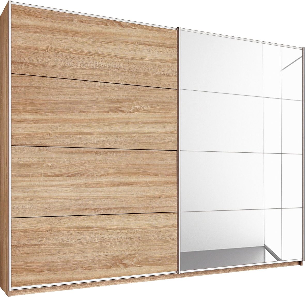rauch Schwebetürenschrank "Kleiderschrank Schrank Garderobe Ankleide Schlafzimmerschrank GANDRA" Breiten: 136/181/226/271 cm, Höhe 210 cm, voll aufgelegte Spiegelelemente, Metall-Griffleisten MADE IN GERMANY