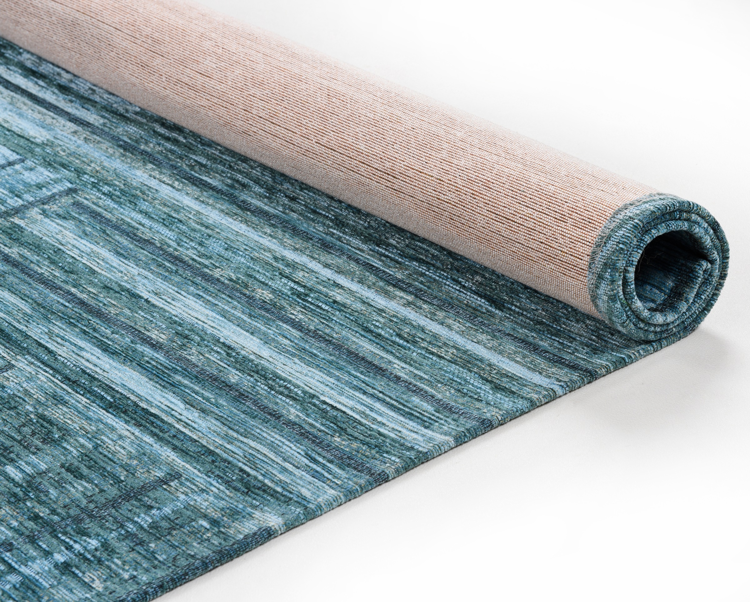 Teppich TOM TAILOR HOME "Stripy Pat", blau (türkis), B:80cm H:5mm L:150cm, Baumwolle, Kunstfaser, Teppiche, Teppich, Flachgewebe, modernes Patchworkdesign, gestreift, Chenille, Wohnzimmer 3