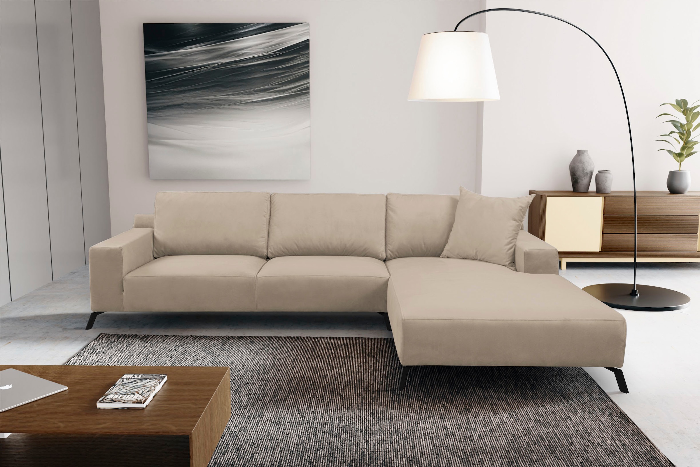 WERK2 Ecksofa »Faro«, XXL Design BAUR mit hohem & | in Samtvelours Komfort Cord trendigem Ecksofa