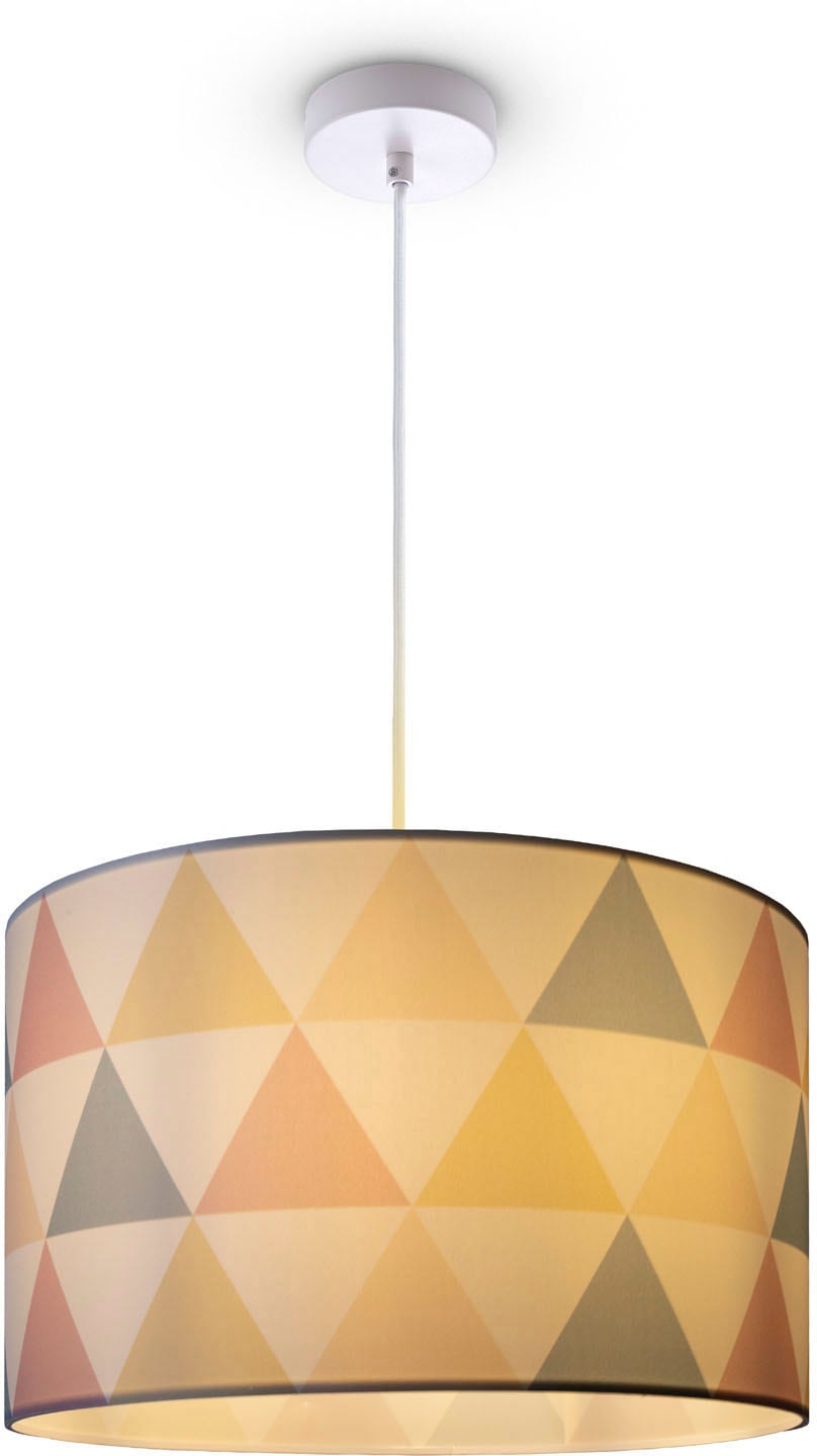 PACO HOME Pendelleuchte "Hugo Delta", Ø 45,5cm H: 27cm, weiß, Esszimmer, Leuchten, Wohnzimmer Lampenschirm Modern Pendelleuchte Stoff E27 Dreieck Bunt