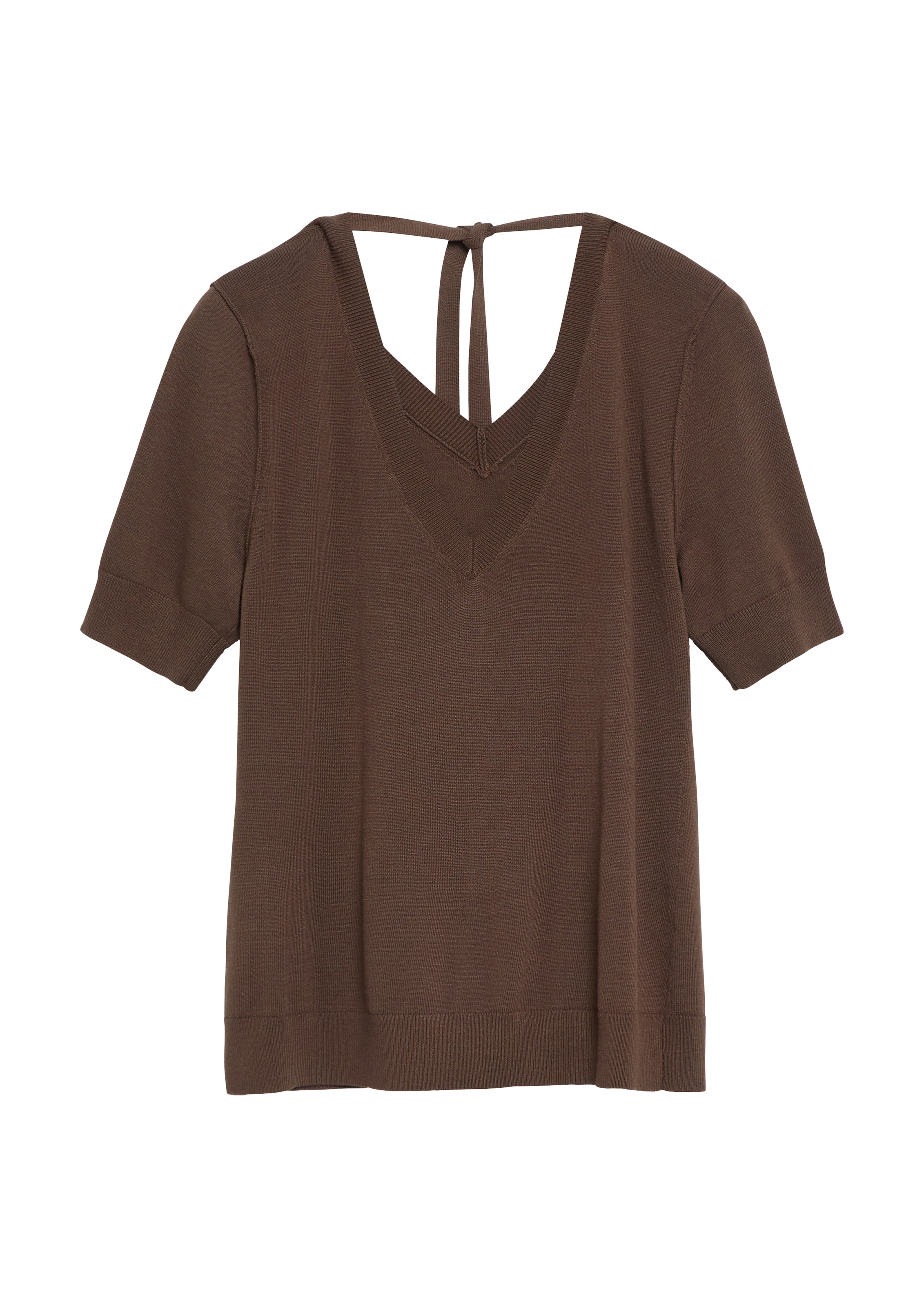 Comma Strickpullover Halbarm-Pullover mit V-Ausschnitt und Bindung im Nacken