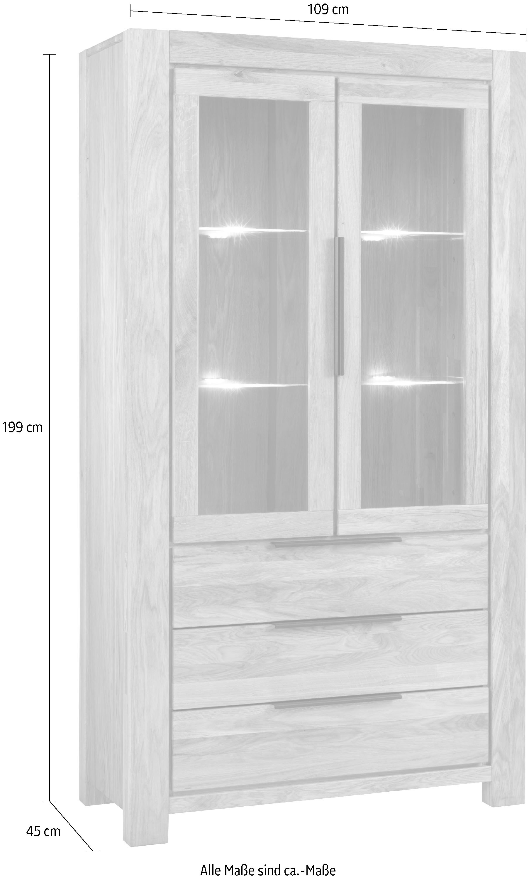 Home affaire Vitrine Glastüren m. Dämpfern, Schubladen m. Selbsteinzug, Schw. Metallgriffe