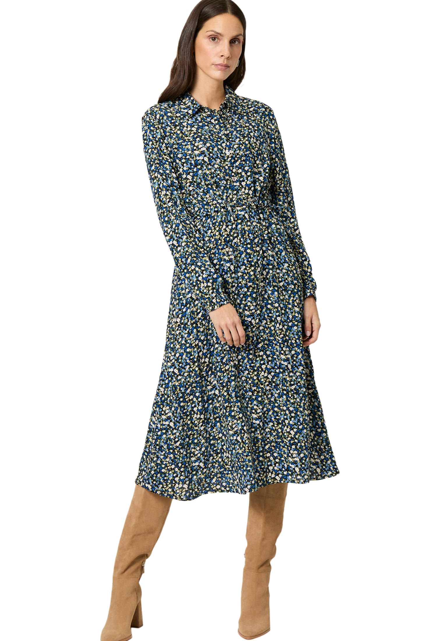 Zero Druckkleid "zero Damen Crepè-Kleid mit Bindegürtel", Knopfleiste günstig online kaufen