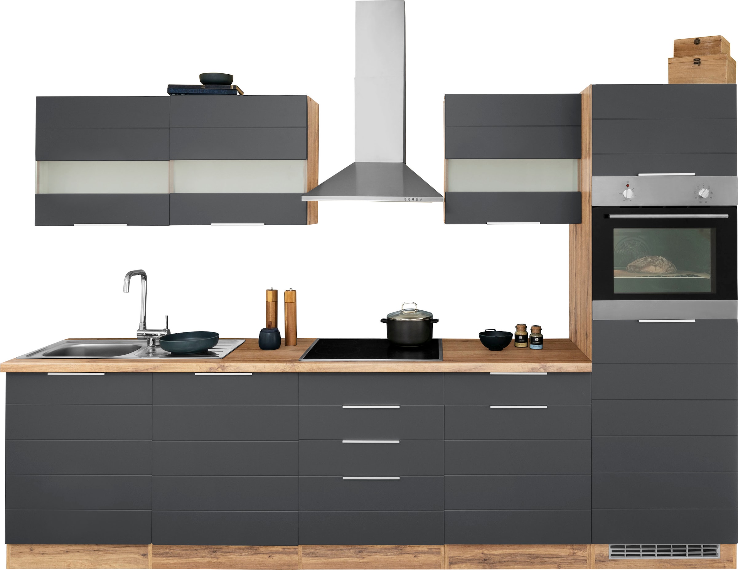 Küche »KS-Luhe«, 300 cm breit, wahlweise mit oder ohne E-Geräten, gefräste MDF-Fronten