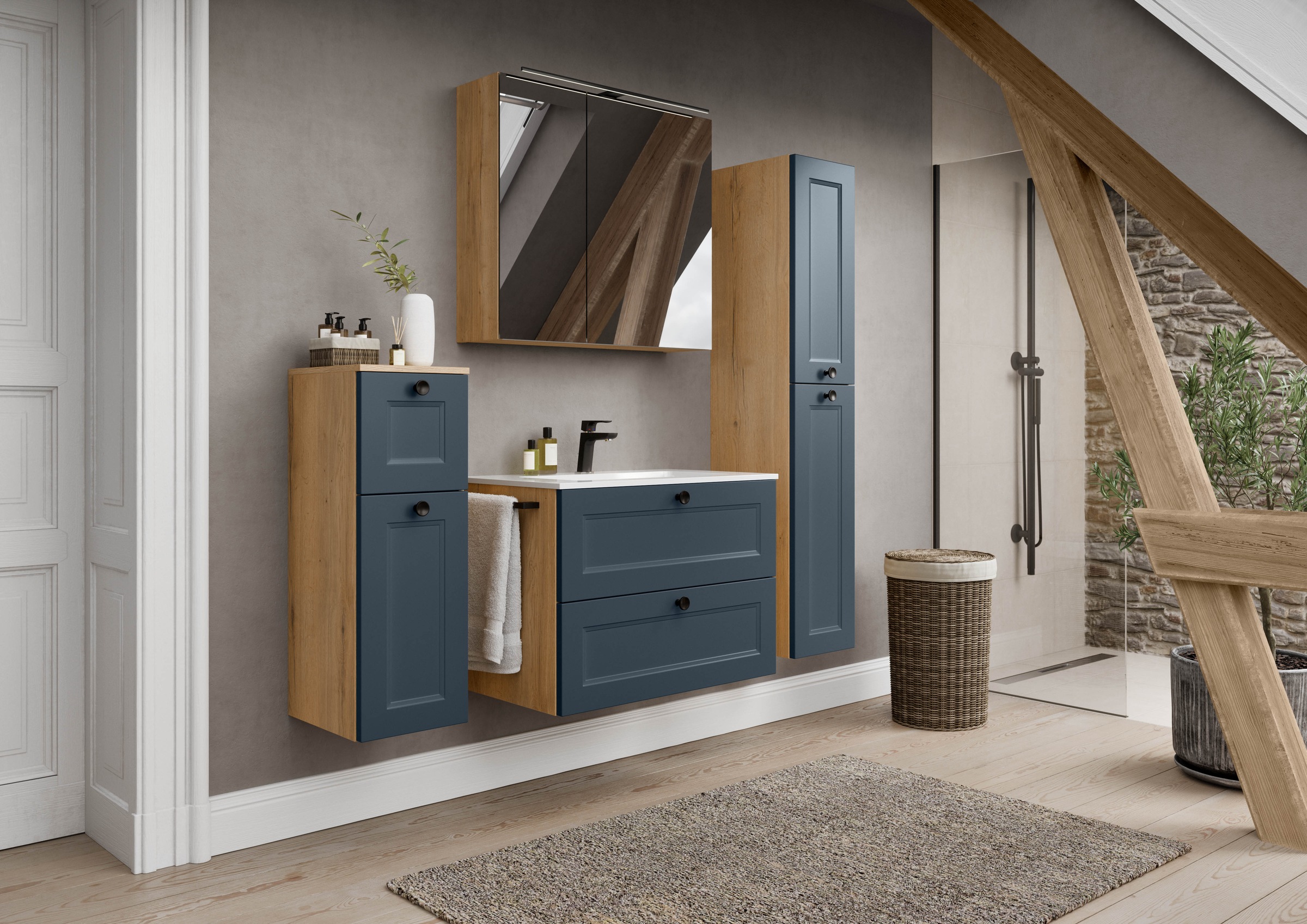 nobilia® Badmöbel-Set »Cascada« Set, mit Waschbecken, inkl. Spiegelschrank mit Beleuchtung, 2 Stk. tlg.