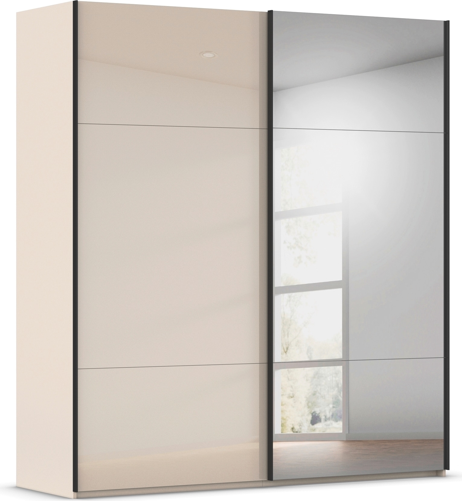 rauch Schwebetürenschrank "Kleiderschrank Schrank Garderobe Schlafzimmerschrank CONTIDO" 3 verschiedene Ausstattungen BASIC/CLASSIC/PREMIUM (inkl. SOFT-CLOSE), aus hochwertigem Material in 6 Breiten 2 Griff-Farben MADE IN GERMANY