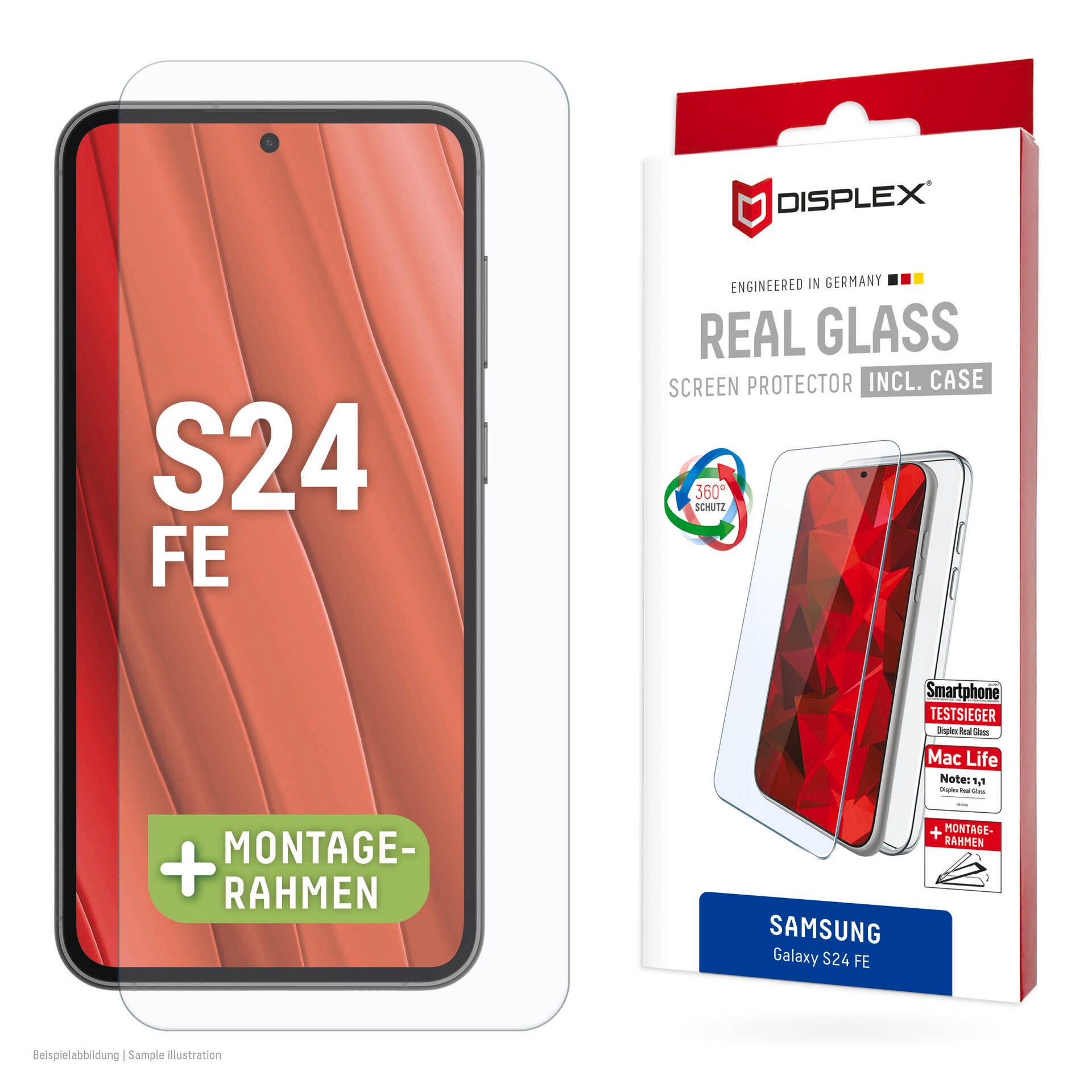 Displayschutzglas »Real Glass + Case«, für Samsung Galaxy S24 FE, Displayschutzfolie,...