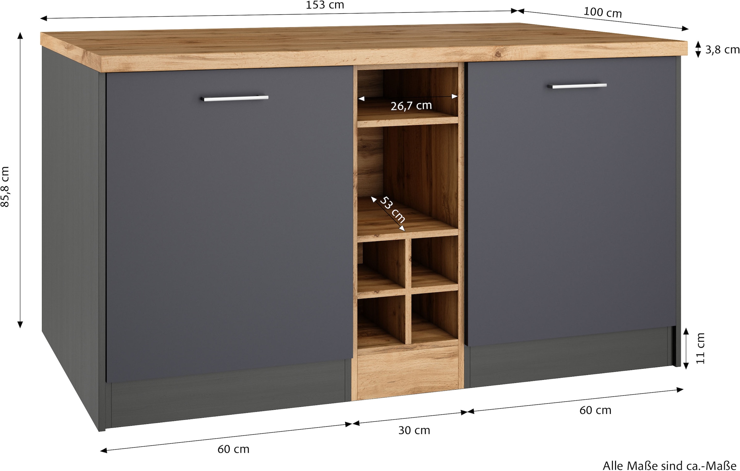 KOCHSTATION Kücheninsel »KS-Milan« Stellmaß 153/100 cm, viel Stauraum, Lebensmittelpunkt: Küche