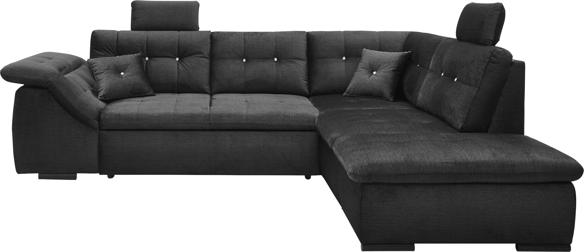 ED EXCITING DESIGN Ecksofa »Bolonia L-Form«, mit Bettfunktion, Bettkasten, Kopfstützen & 2 Zierkissen, Strasstein