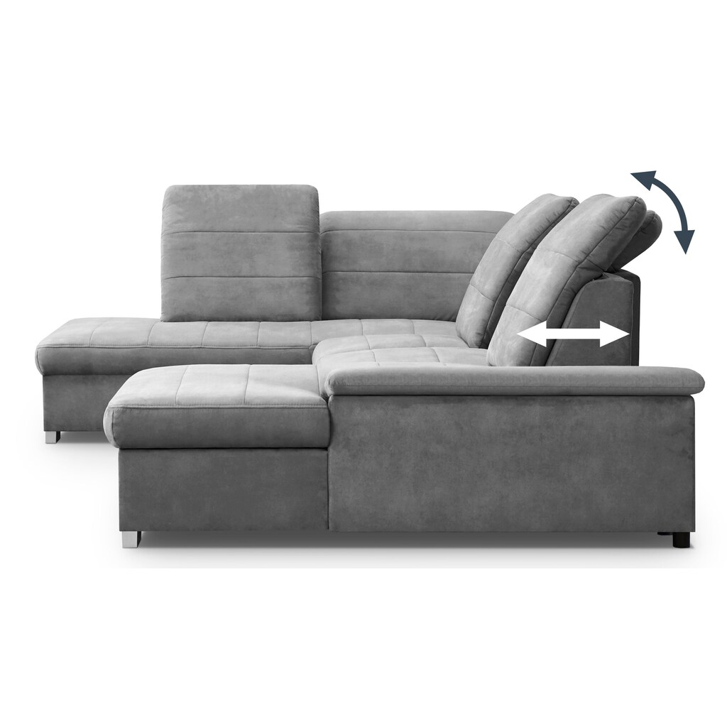 WERK2 Wohnlandschaft »Kordula«, Sofa in U-Form mit Schlaffunktion & Bettkasten, Schlafcouch mit Sitztiefenverstellung & verstellbaren Kopfteilen