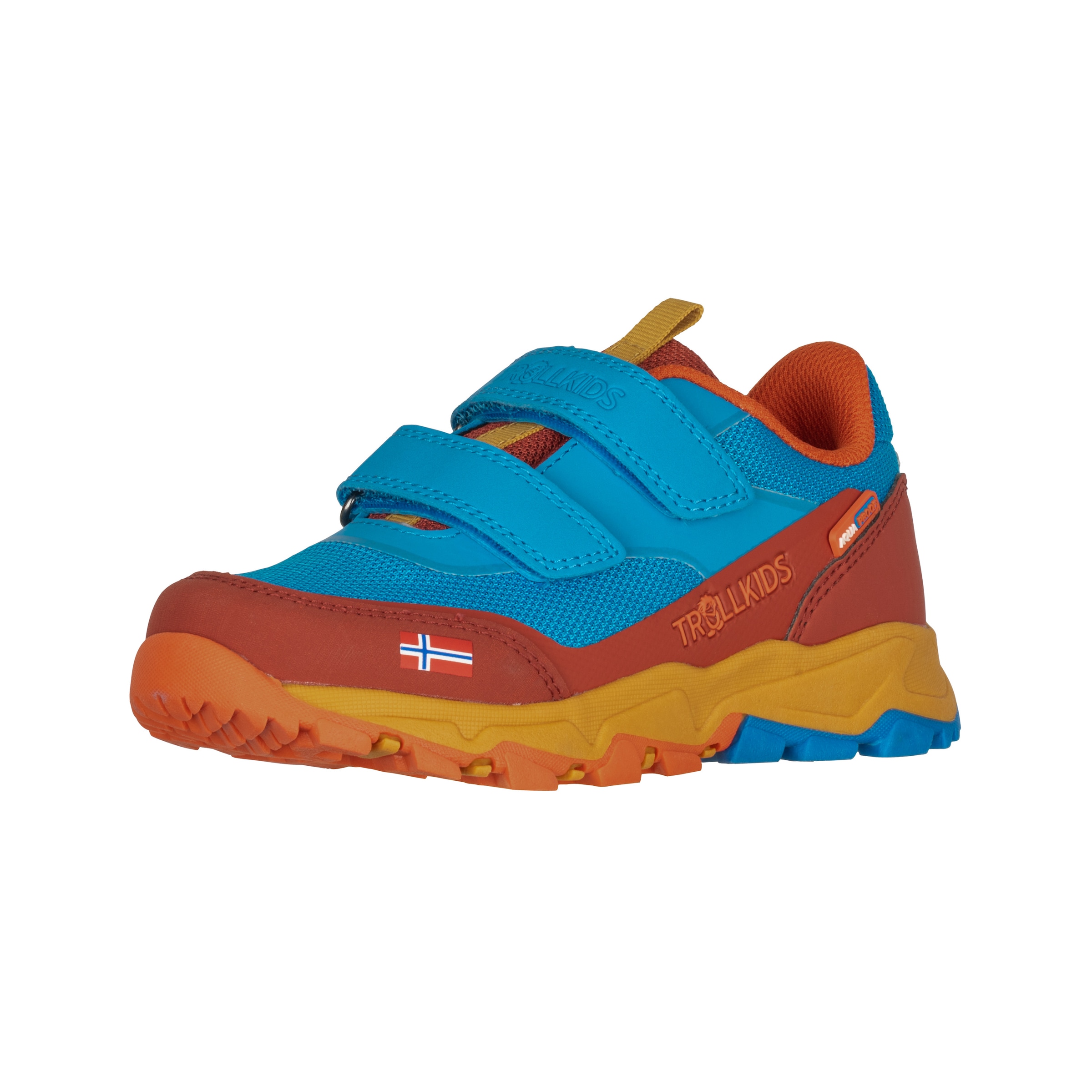 Outdoorschuh TROLLKIDS "KIDS PREIKESTOLEN HIKER", Kinder, Gr. 31, rot clay, dynamic blau, mustard, Synthetik, Textil, Schuhe Outdoorschuh, wasserdicht