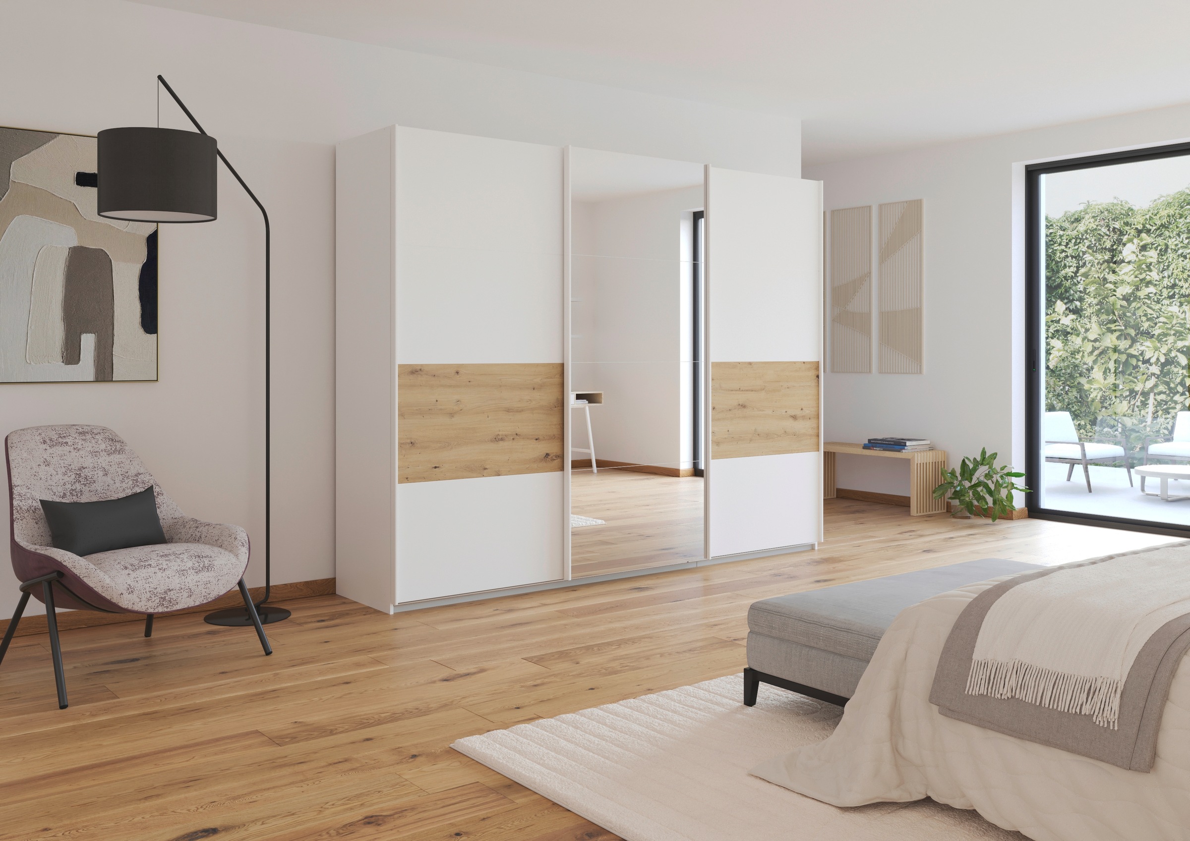 rauch Schwebetürenschrank »Schwebetürenschrank Kleiderschrank Schrank Garderobe CORTONA«, inkl. Inneneinteilung, 2 Stoffboxen und zusätzlichen Einlegeböden