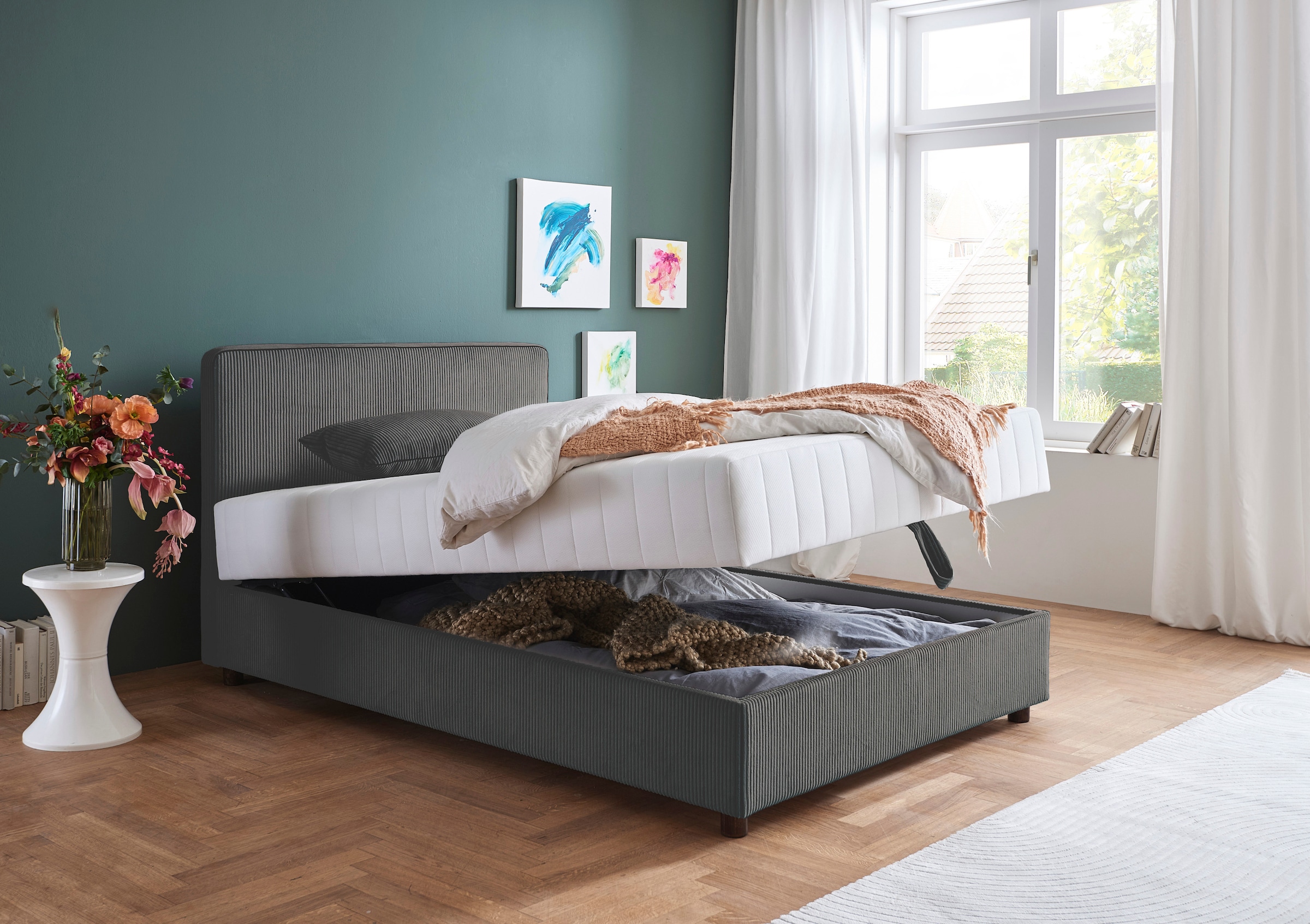 ATLANTIC home collection Bett »Corinna«, Boxbett inkl. Stauraum, Cord, erhältlich in unterschiedlichen Breiten