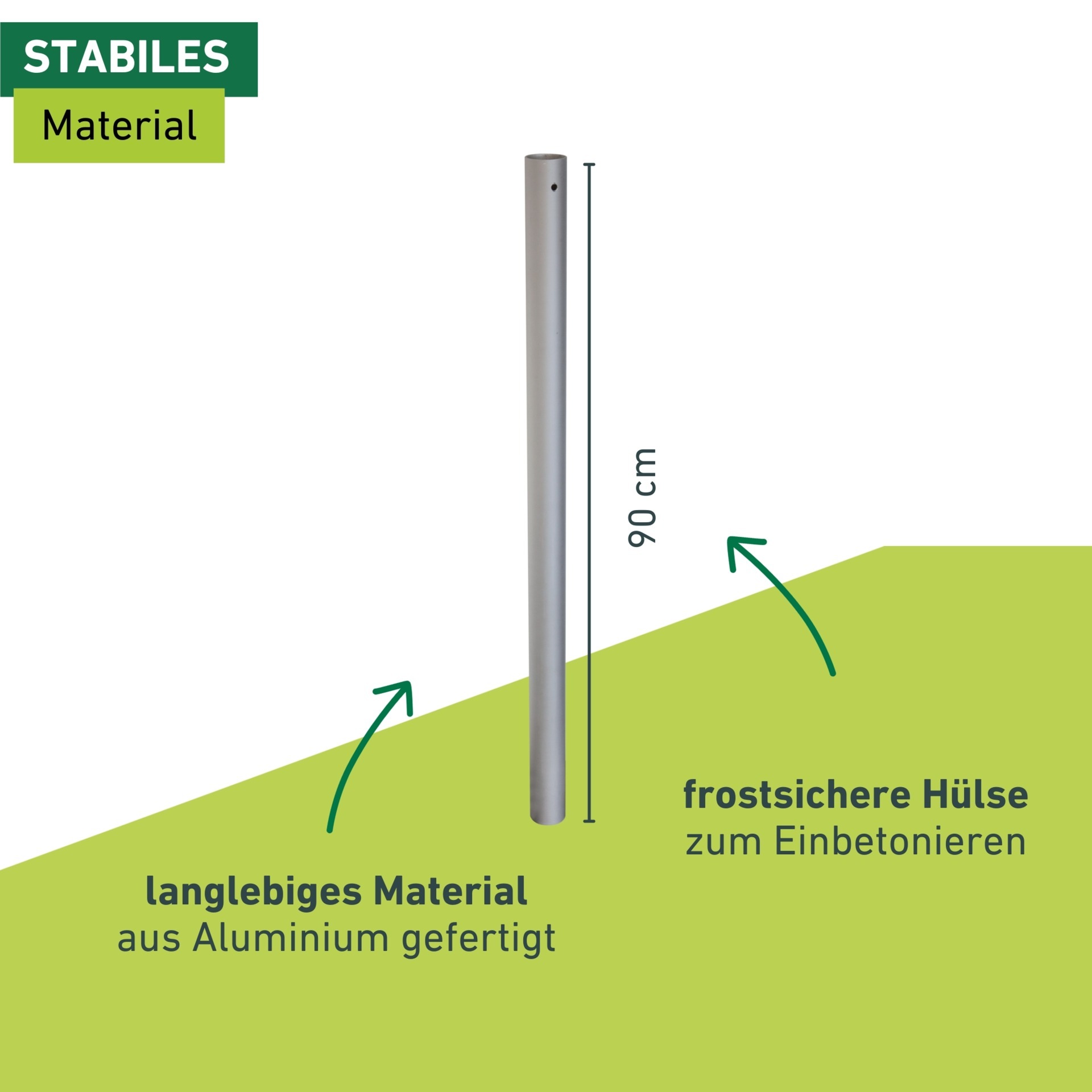 Windhager Bodenhülse »Premium aus Aluminium zur Befestigung eines Sonnensegelmastes« 1 Stk. tlg. Pfostenträger frostsicher, Hülsenlänge 90 cm, silber