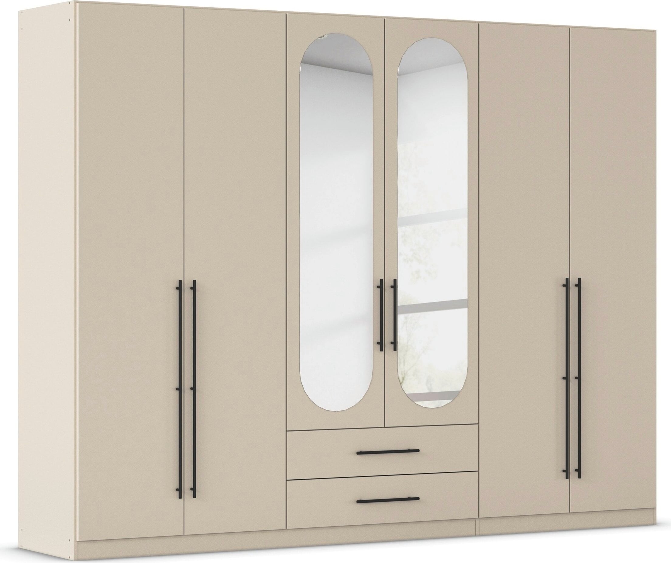 OTTO home Kleiderschrank "Schlafzimmer Schrank Garderobe RONDO Breiten 136/181/226/271 cm" 3 verschiedene Ausstattungen BASIC/CLASSIC/PREMIUM (inkl. SOFT-CLOSE), elegante ovale Spiegelelemente Metallgriffe in Schwarz MADE IN GERMANY