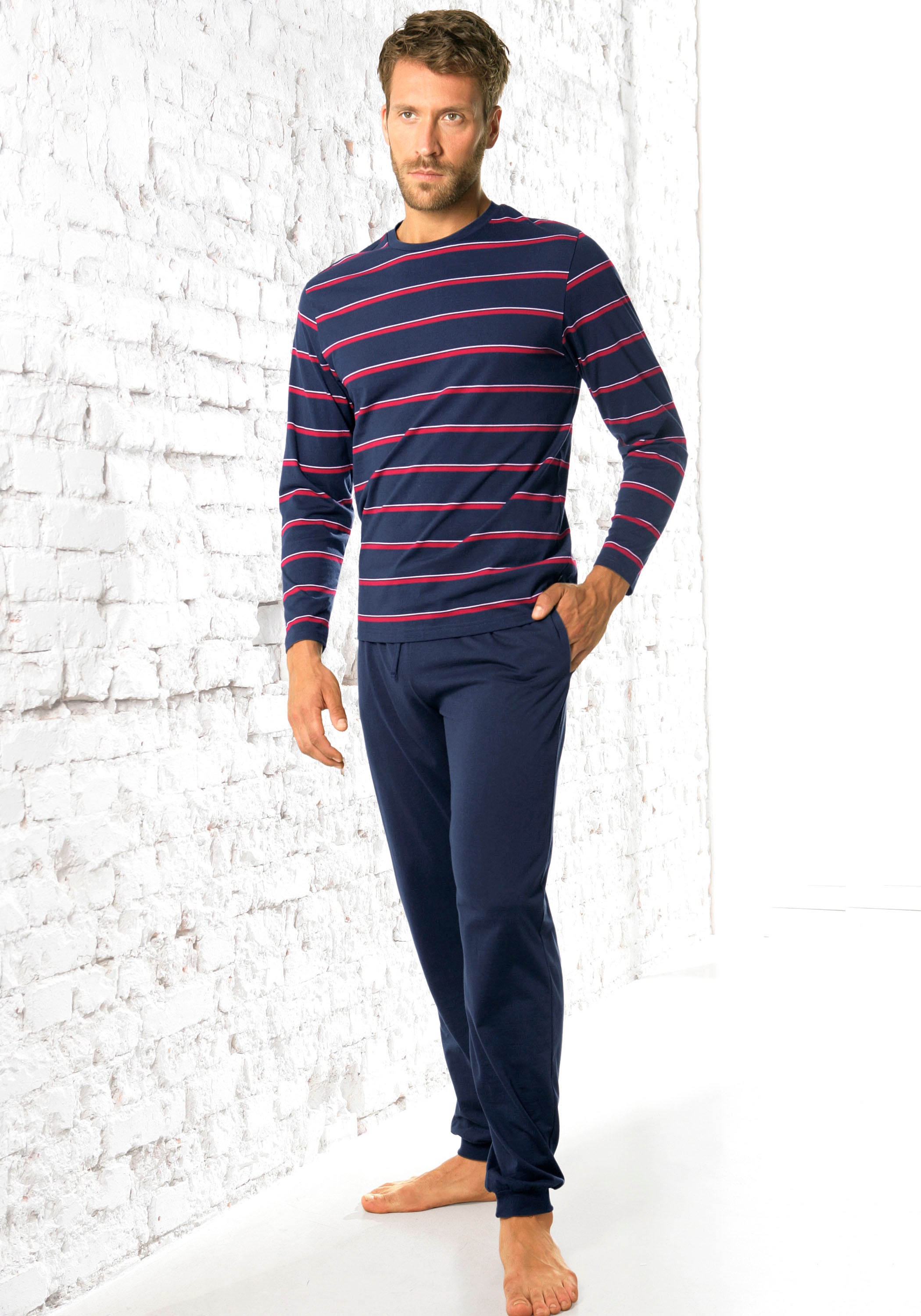 H.I.S Pyjama 1 Stück, 2 tlg. Schlafanzug mit garngefärbten Streifen günstig online kaufen