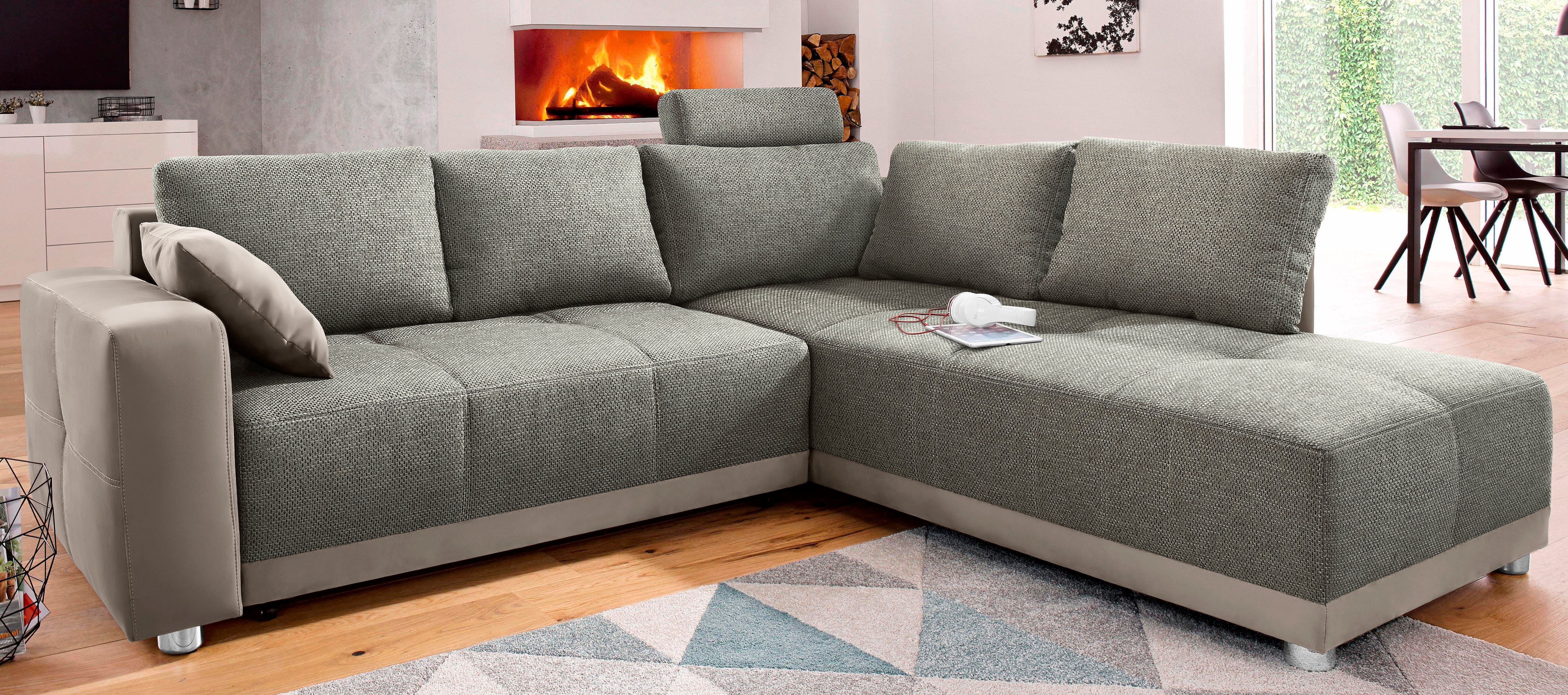 Jockenhöfer Gruppe Ecksofa "Orlando L-Form, B: 257 cm" mit Schlaffunktion, Bettkasten, Zierkissen & Kopfstützen