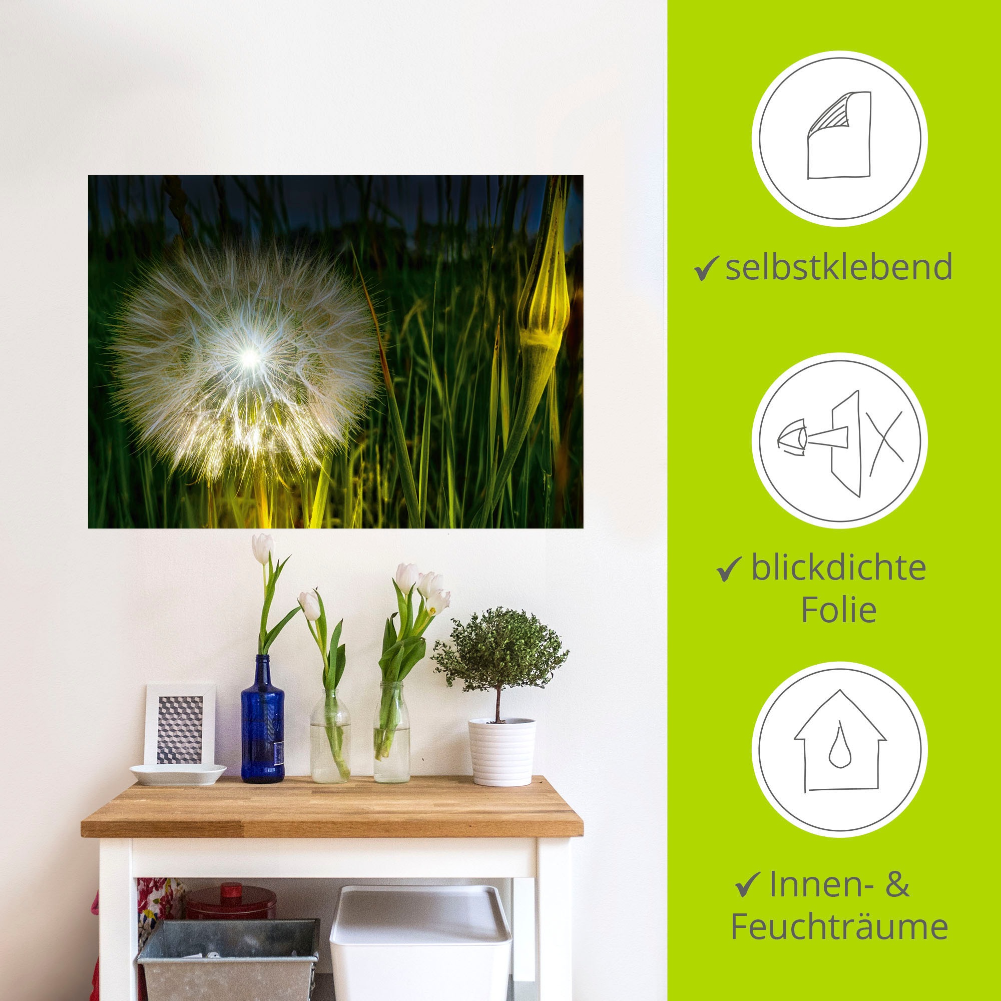Artland Wandbild »Pusteblume Nachts beleuchtet.«, Blumenbilder, (1 St.), als Alubild, Leinwandbild, Wandaufkleber oder Poster in versch. Größen