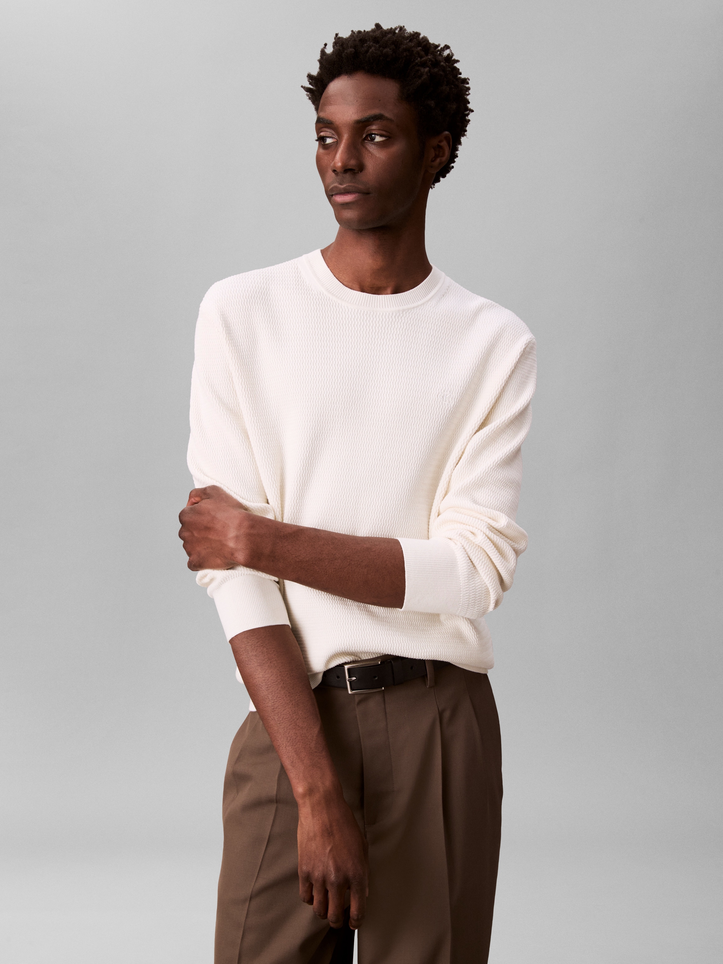 Calvin Klein Strickpullover "LS TXTR CTTN CRWNK S" Mit Rundhalsausschnitt günstig online kaufen