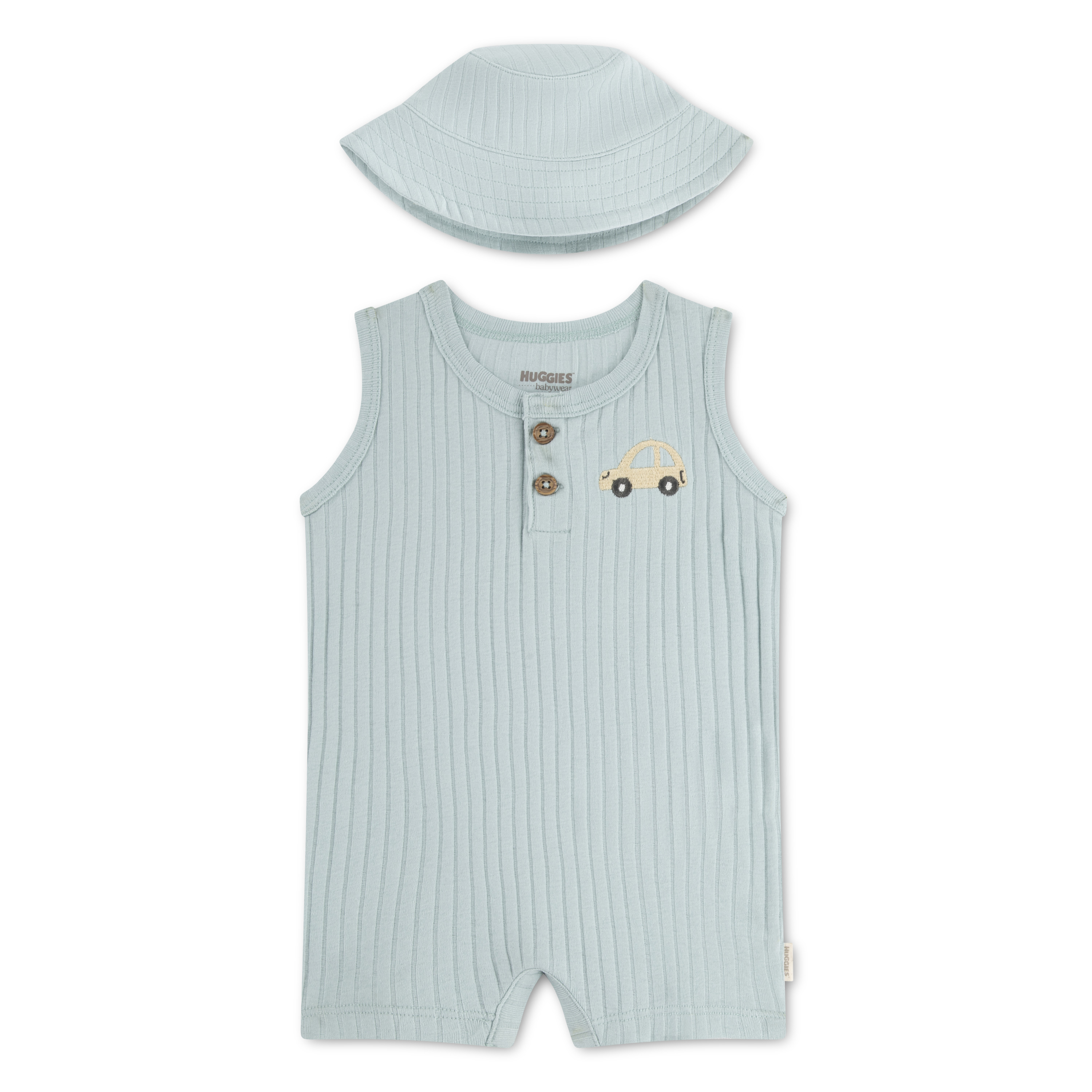 HUGGIES babywear Neugeborenen-Geschenkset "HUGB ROMPER + HAT ATTACHMENT" Set, 2 mit passendem Hut, aus Baumwolle