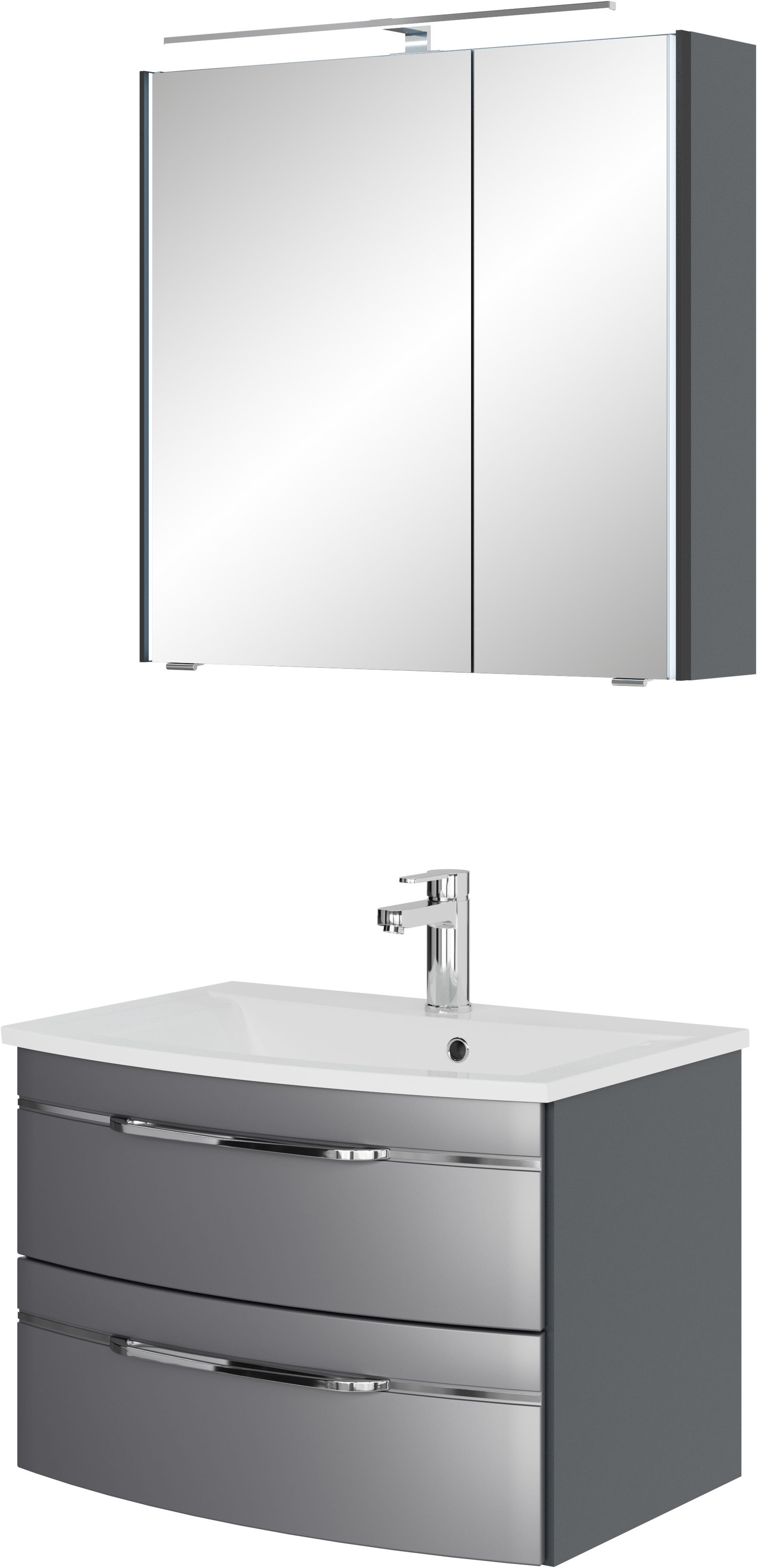 Saphir Badmöbel-Set »Serie 7045 2-teilig Mineralmarmor-Waschtisch mit LED-Spiegelschrank«, (Set, 2 St.), Badezimmer-Set 73,2 cm breit, inkl. Türdämpfer, 2 Türen, 2 Schubladen