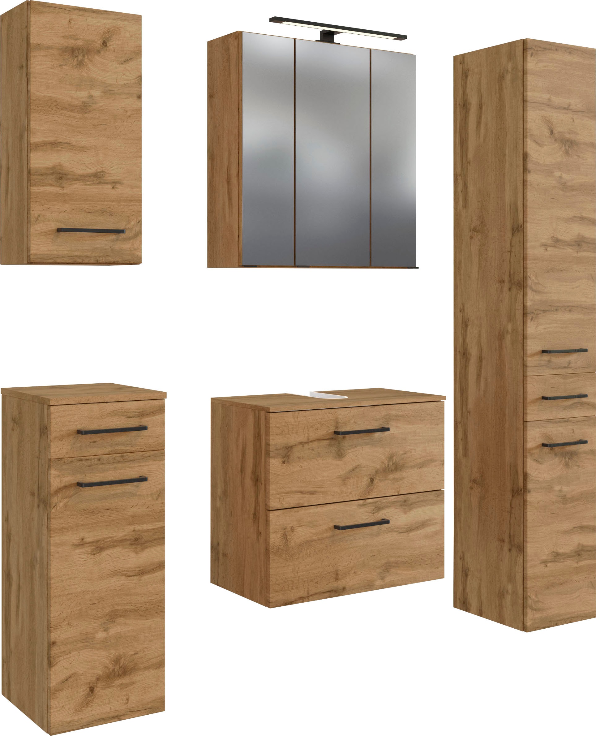 welltime Badmöbel-Set "Chicago" Spiegelschrank, Unterbeckenschrank, Hängesc günstig online kaufen