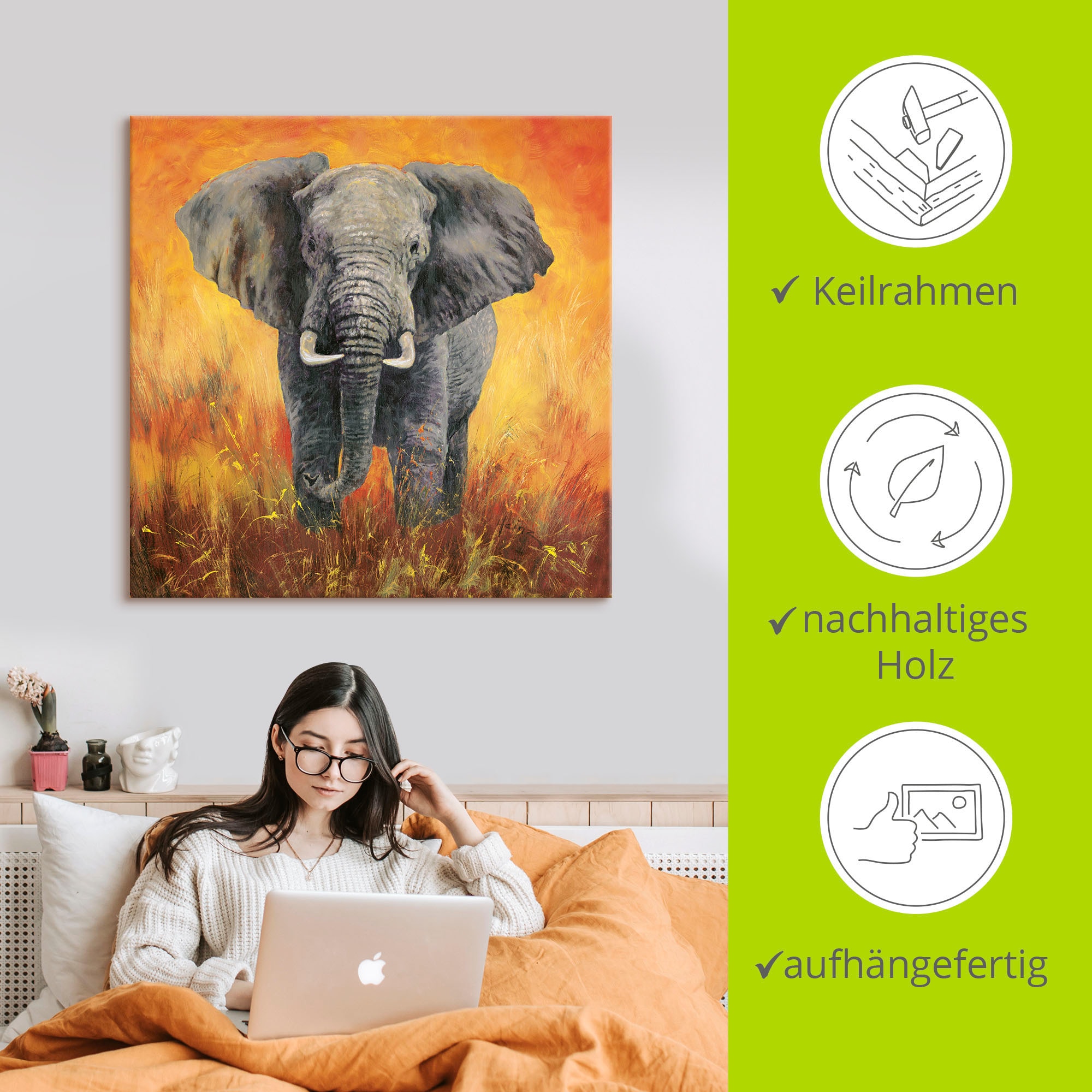 Artland Wandbild Poster Bilder, Größen Elefanten | als versch. Alubild, (1 BAUR Elefant«, Wandaufkleber »Porträt Leinwandbild, kaufen in oder St.)