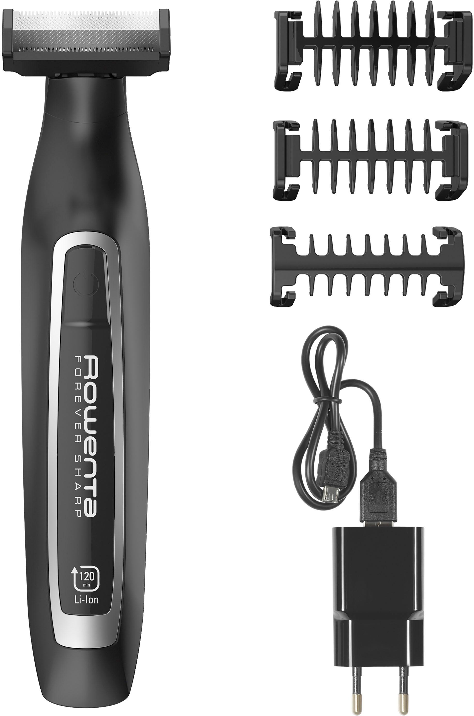 ROWENTA Elektrorasierer "TN6000 Forever Sharp", schwarz, B:3cm H:15,5cm T:3,5cm, Elektrorasierer, 3 Aufsätze, 120 Min. Laufzeit, selbstschärfende