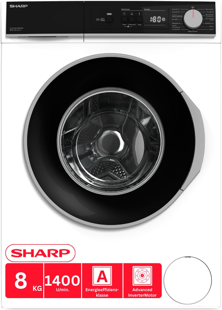 Sharp Waschmaschine »ES-NFA814BW1NA-DE« 8 kg 1400 U/min