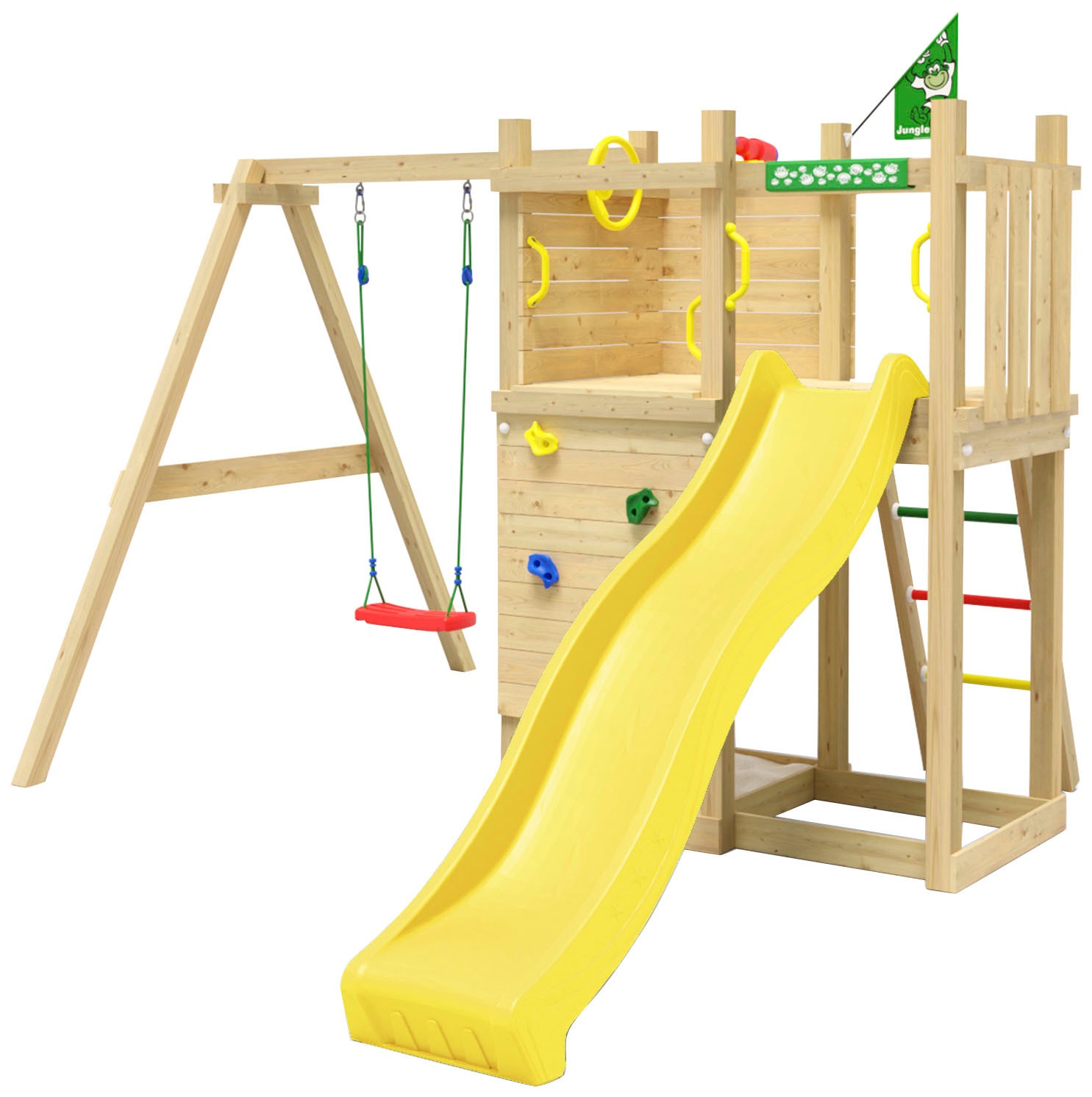 Jungle Gym Spielturm »Deck«, (Set), Spielanlage mit Schaukel und Rutsche mit Wasseranschluss