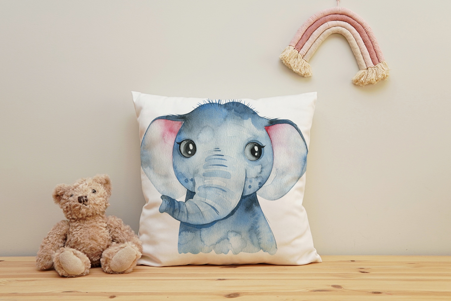 queence Dekokissen »Blaues Elefantenbaby«, Kissenhülle mit HD Premium Druck, geruchsneutral, 40x40cm